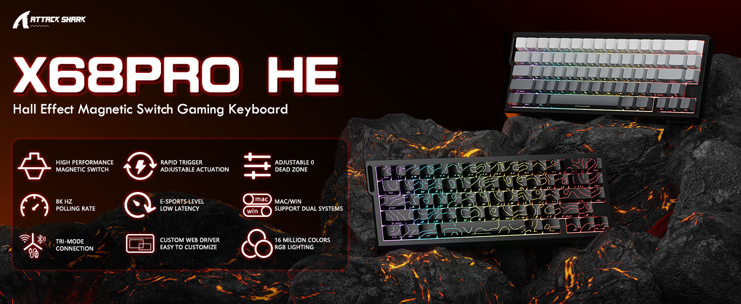 Teclado inalámbrico de activación rápida con cable en espiral ATTACK SHARK X68PRO HE