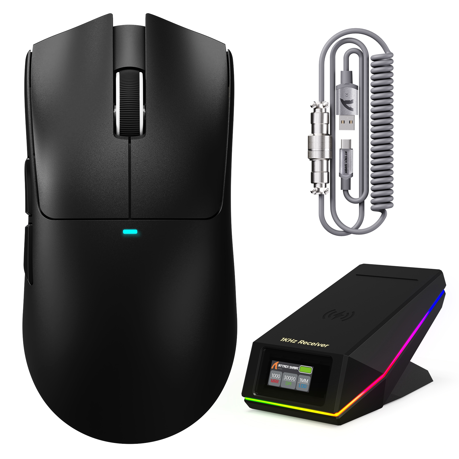 Ratón inalámbrico para juegos ATTACK SHARK X11 PRO V2 con pantalla TFT y base de carga con cable en espiral C06