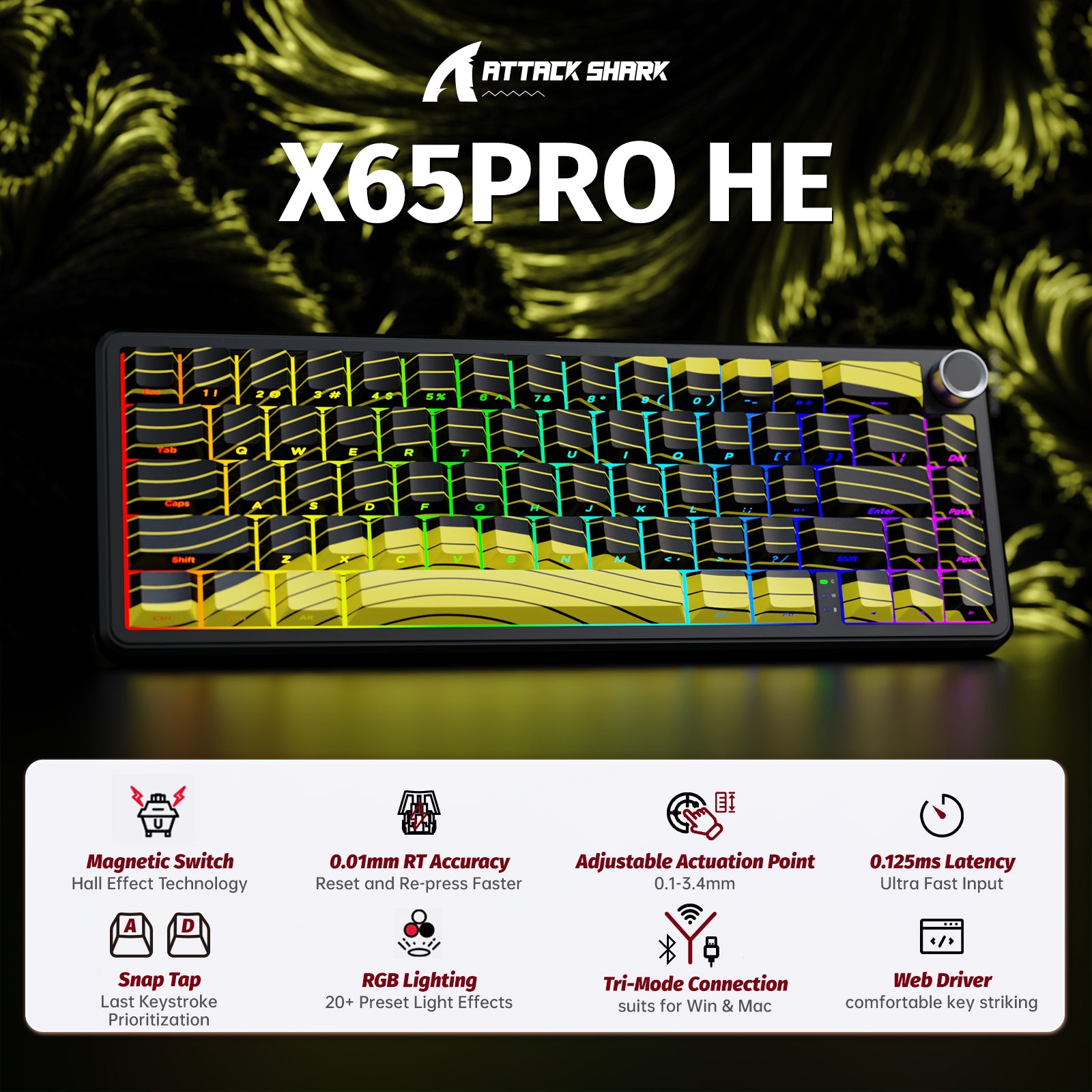 ATTACK SHARK X65PRO HE Teclado Inalámbrico de Disparo Rápido con Interruptor Magnético