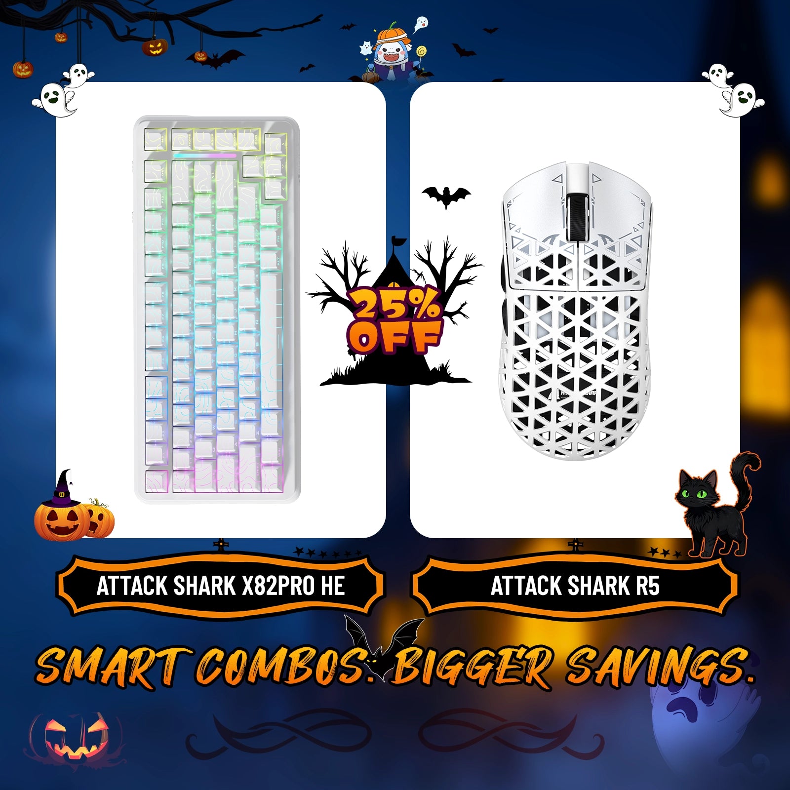 Paquete de teclado de disparo rápido ATTACK SHARK X82PRO HE + ratón inalámbrico para juegos de fibra de carbono R5