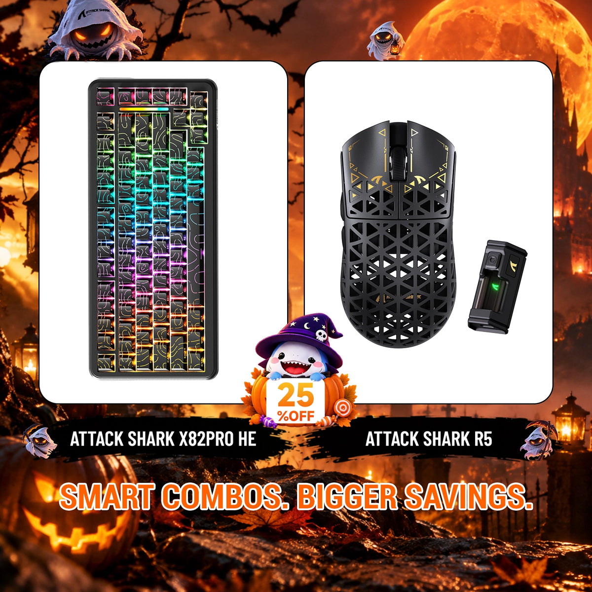 ATTACK SHARK X82 PRO HE Teclado con activación rápida + R5 Carbon Fiber Pack de ratón inalámbrico para gaming