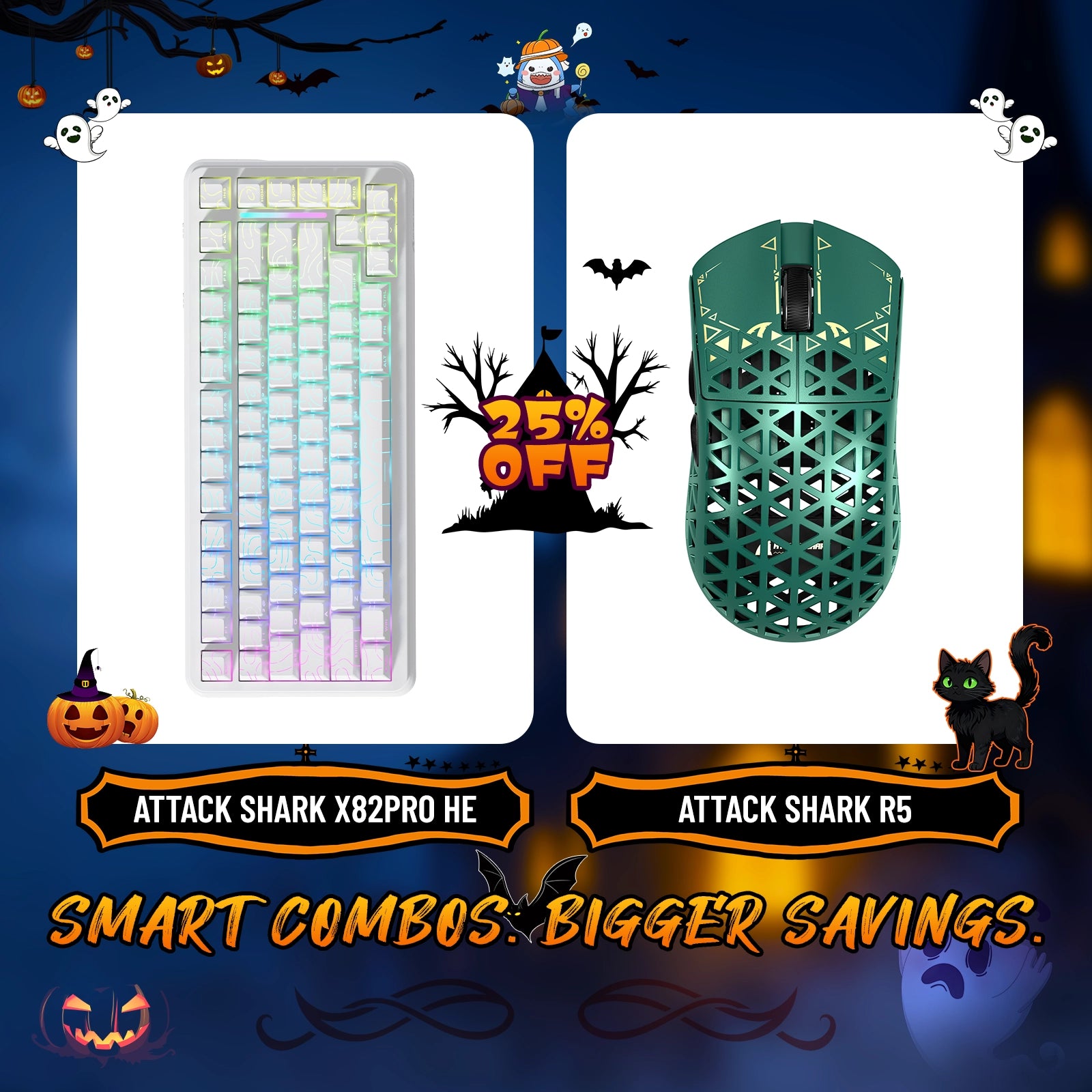 Paquete de teclado de disparo rápido ATTACK SHARK X82PRO HE + ratón inalámbrico para juegos de fibra de carbono R5