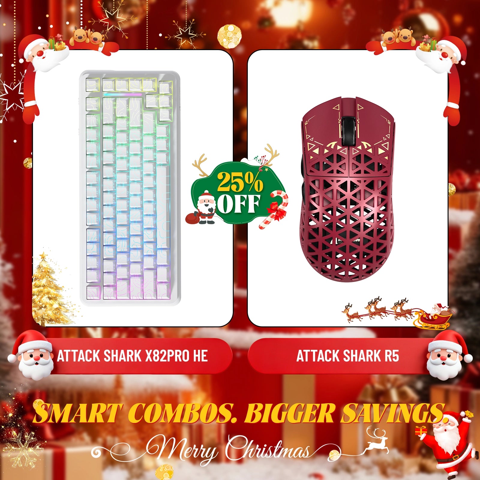 Paquete de teclado de disparo rápido ATTACK SHARK X82PRO HE + ratón inalámbrico para juegos de fibra de carbono R5