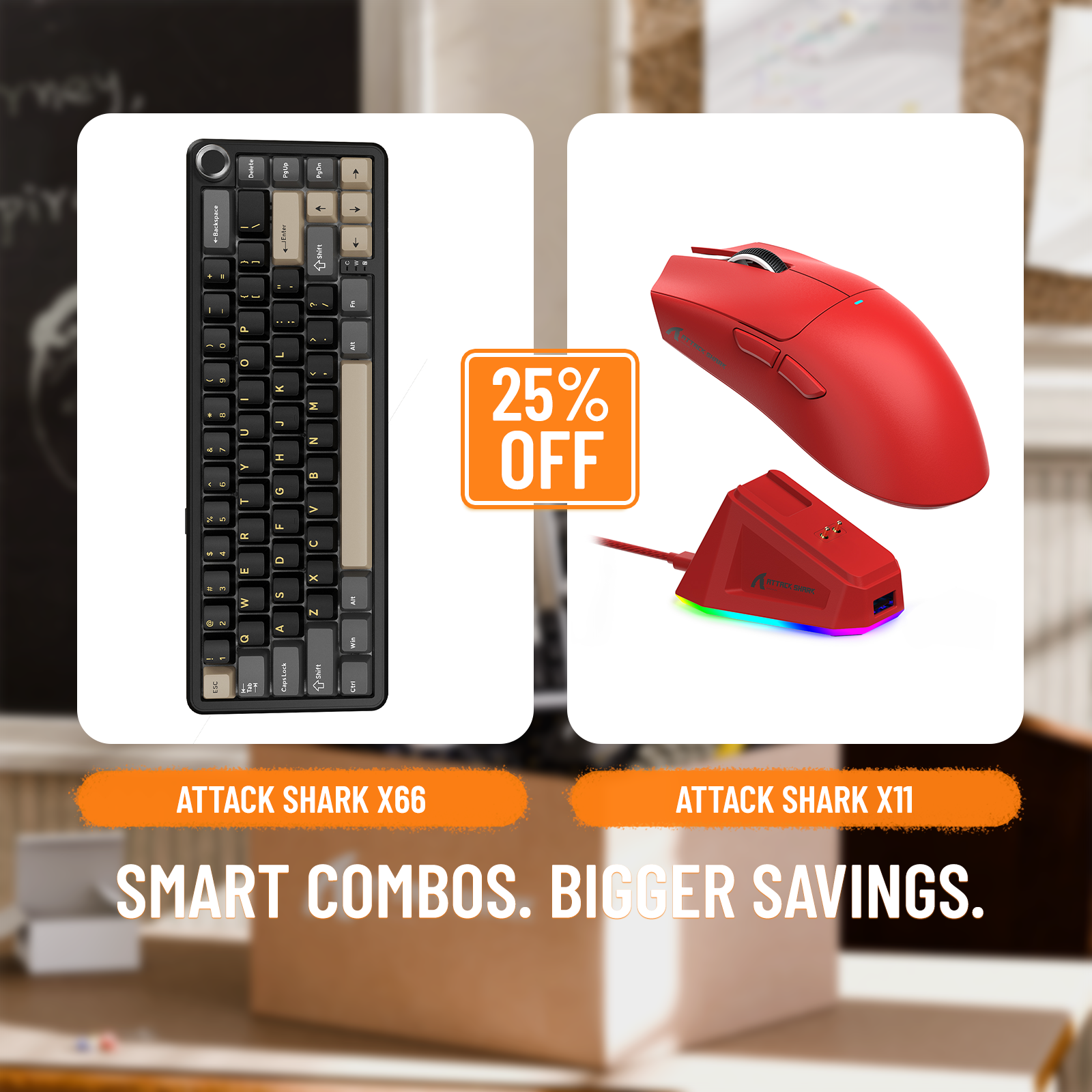 Teclado mecánico inalámbrico ATTACK SHARK X66 + ratón inalámbrico para juegos X11