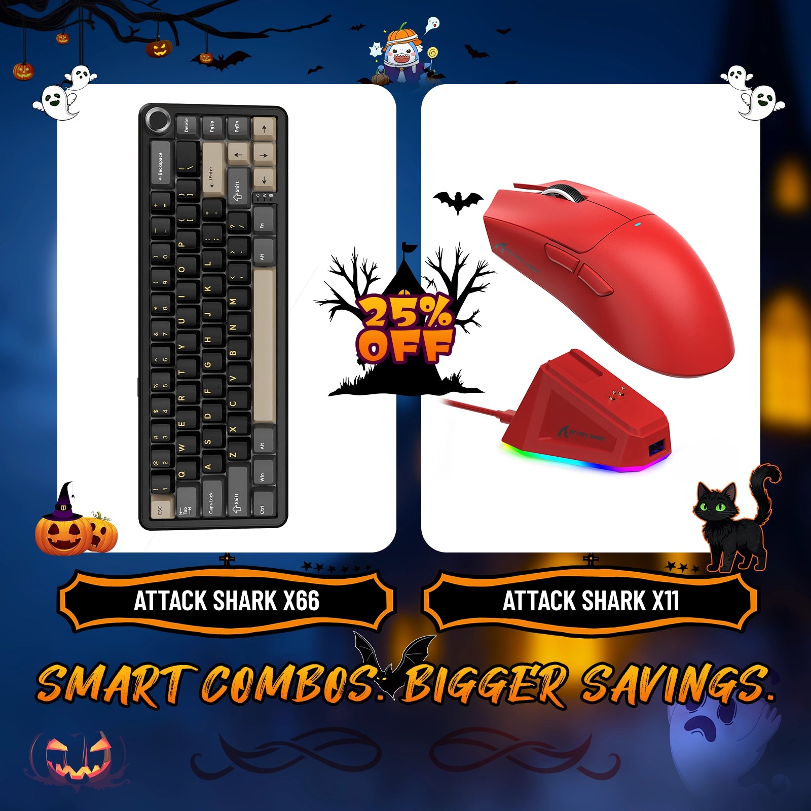 Teclado mecánico inalámbrico ATTACK SHARK X66 + ratón inalámbrico para juegos X11