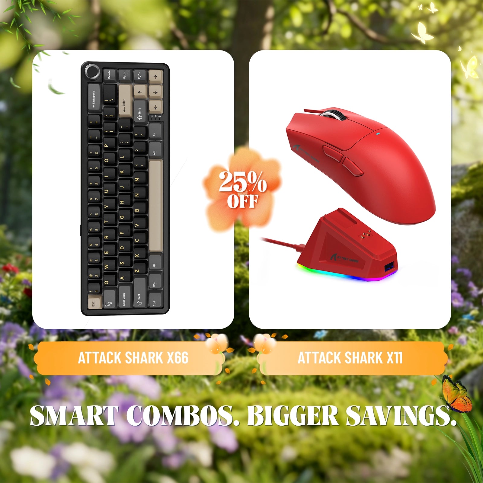 Teclado mecánico inalámbrico ATTACK SHARK X66 + ratón inalámbrico para juegos X11