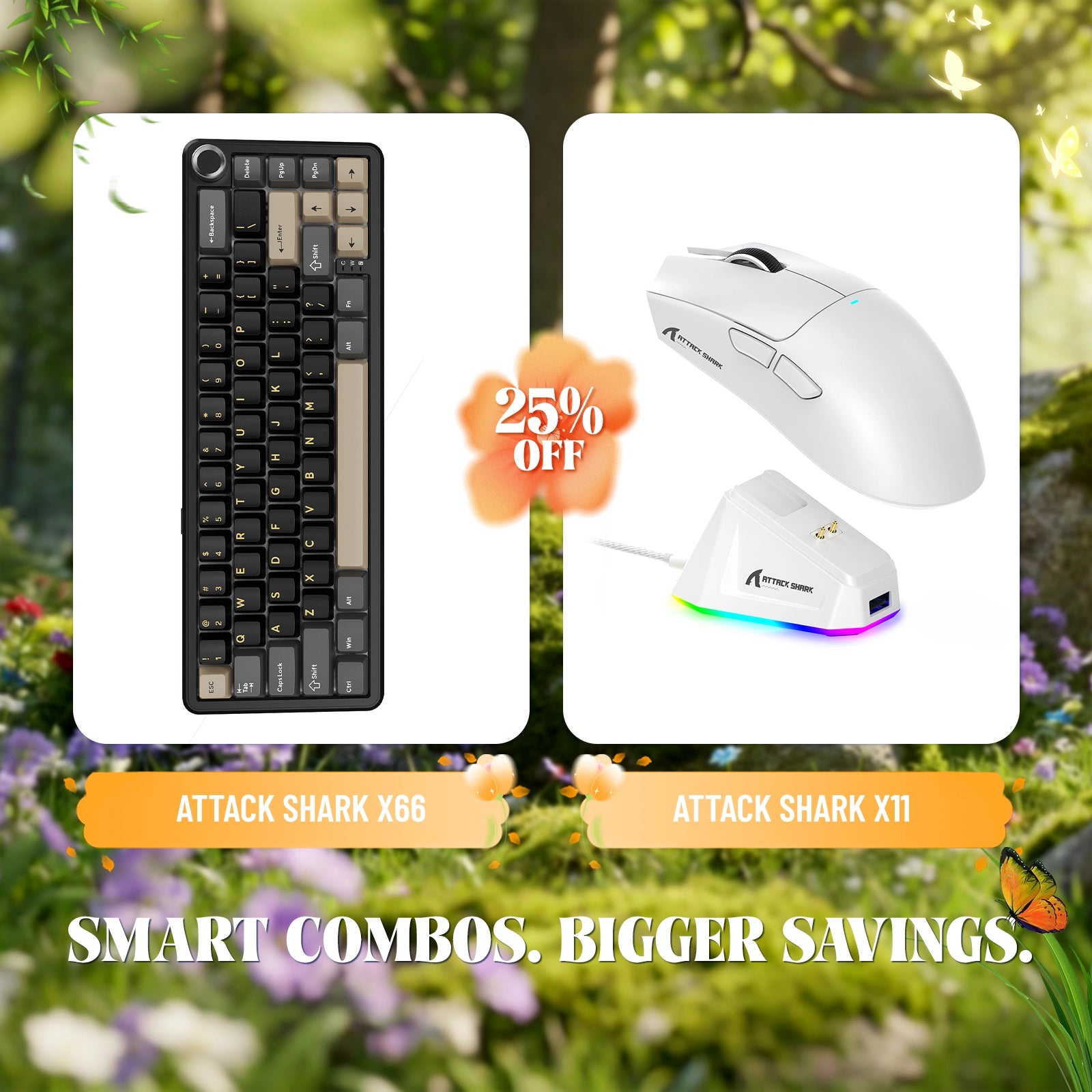 Teclado mecánico inalámbrico ATTACK SHARK X66 + ratón inalámbrico para juegos X11
