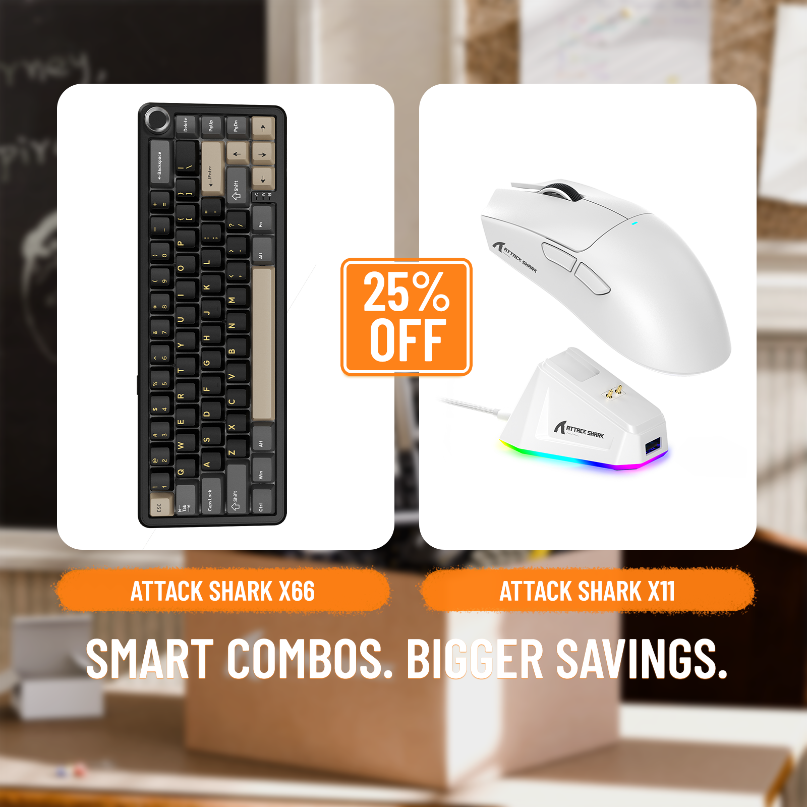 Teclado mecánico inalámbrico ATTACK SHARK X66 + ratón inalámbrico para juegos X11