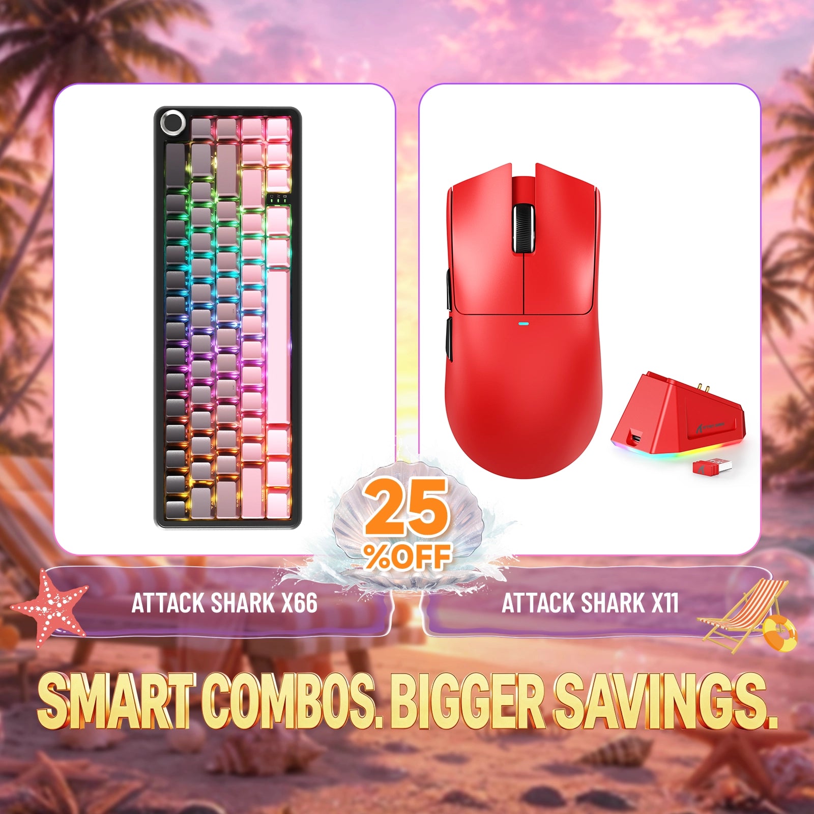 Paquete ATTACK SHARK X66 teclado mecánico inalámbrico + ratón para juegos inalámbrico X11