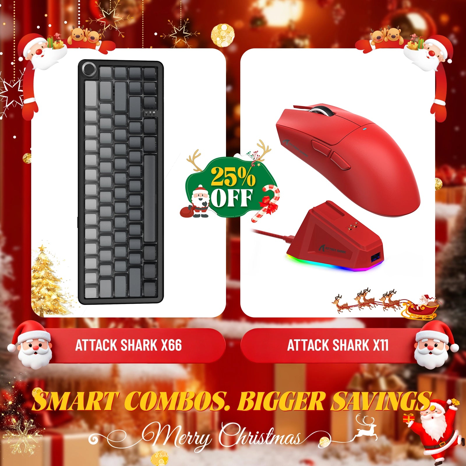 Teclado mecánico inalámbrico ATTACK SHARK X66 + ratón inalámbrico para juegos X11