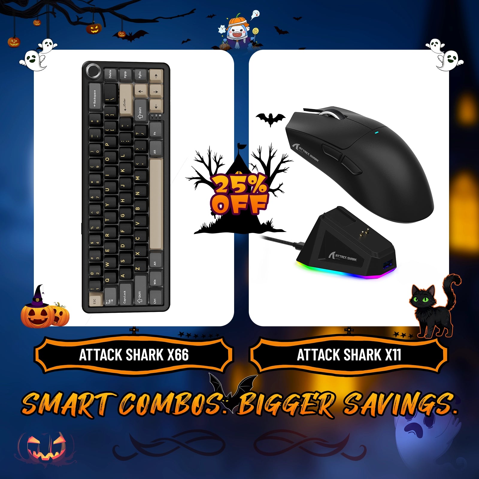 Teclado mecánico inalámbrico ATTACK SHARK X66 + ratón inalámbrico para juegos X11