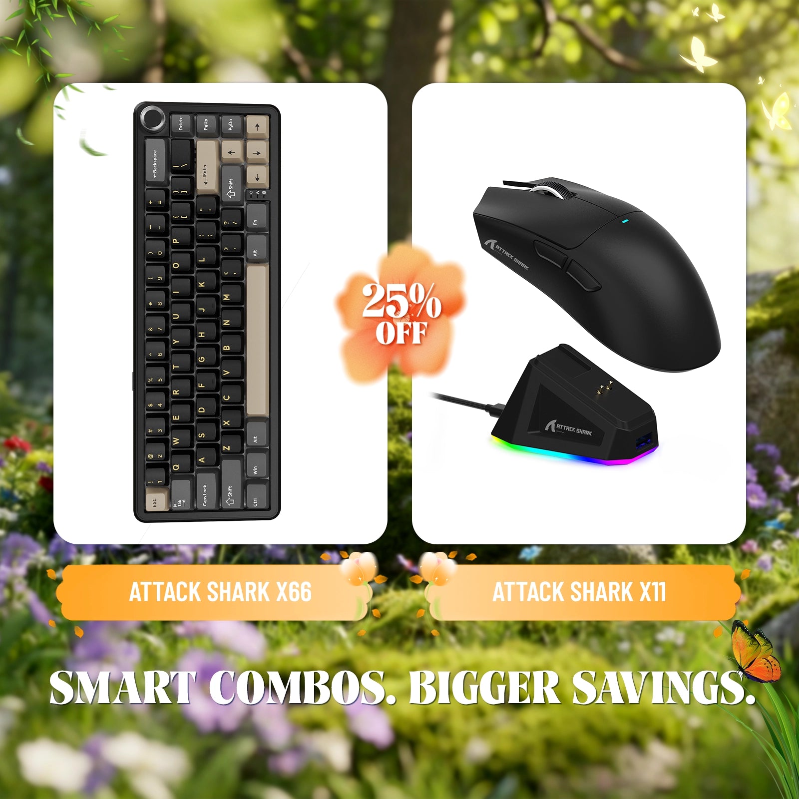 Teclado mecánico inalámbrico ATTACK SHARK X66 + ratón inalámbrico para juegos X11