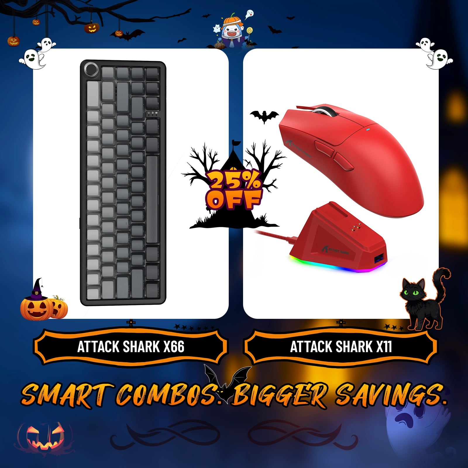 Teclado mecánico inalámbrico ATTACK SHARK X66 + ratón inalámbrico para juegos X11