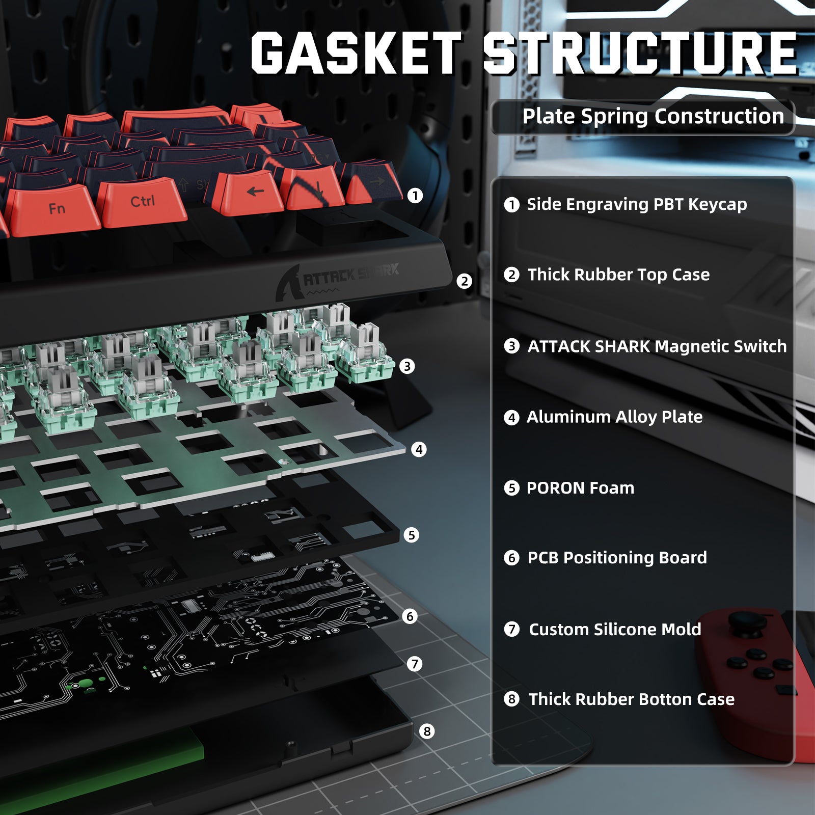 Teclado inalámbrico con gatillo rápido ATTACK SHARK X68PRO HE con interruptor magnético
