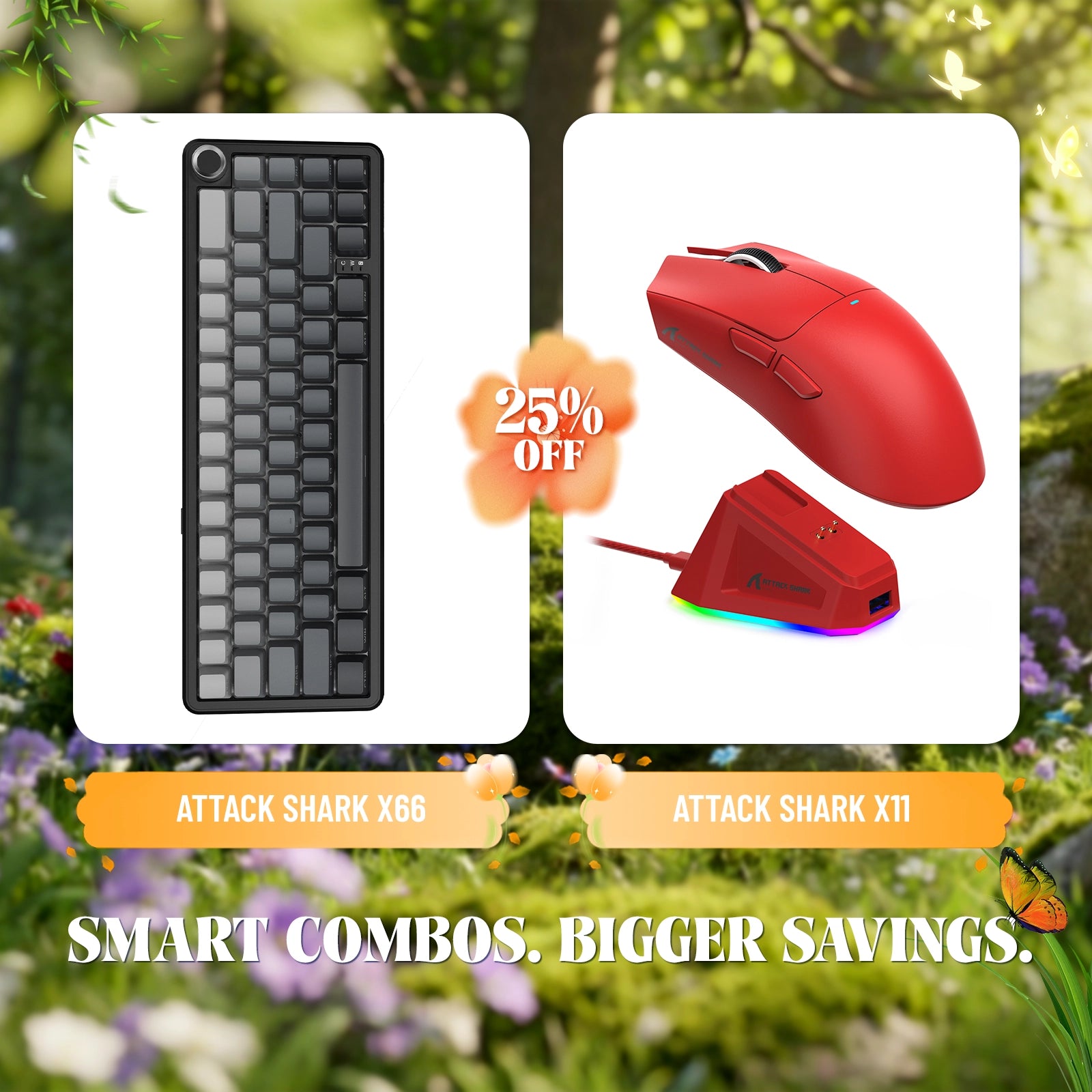 Teclado mecánico inalámbrico ATTACK SHARK X66 + ratón inalámbrico para juegos X11