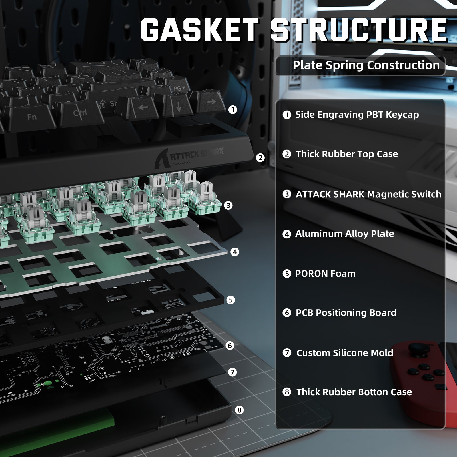 Teclado inalámbrico con gatillo rápido ATTACK SHARK X68PRO HE con interruptor magnético