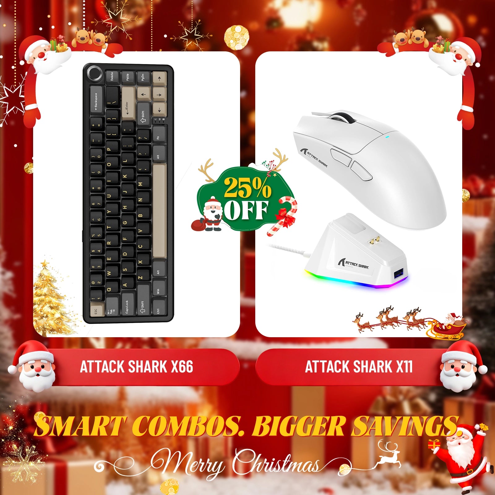 Teclado mecánico inalámbrico ATTACK SHARK X66 + ratón inalámbrico para juegos X11
