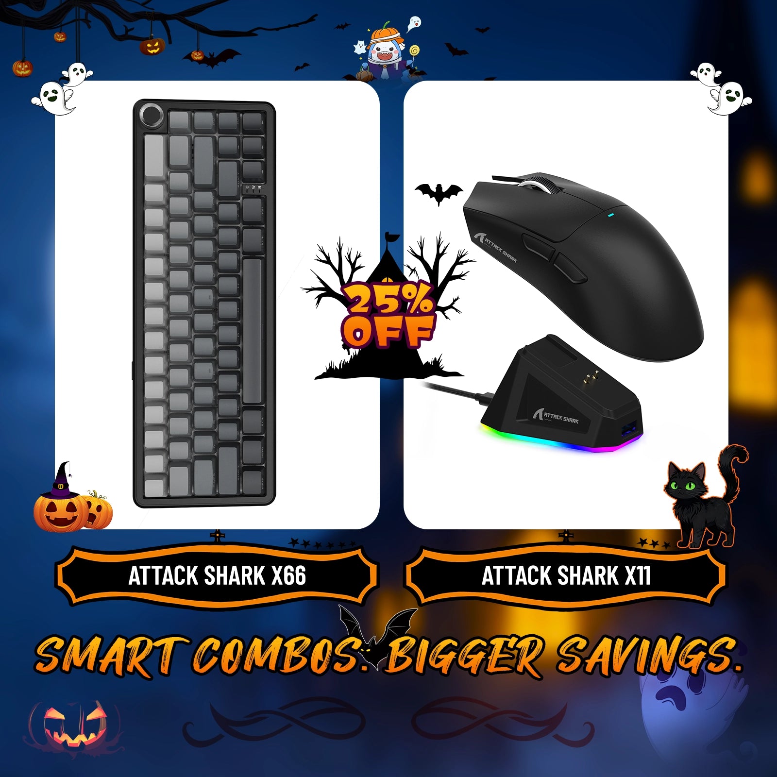 Teclado mecánico inalámbrico ATTACK SHARK X66 + ratón inalámbrico para juegos X11