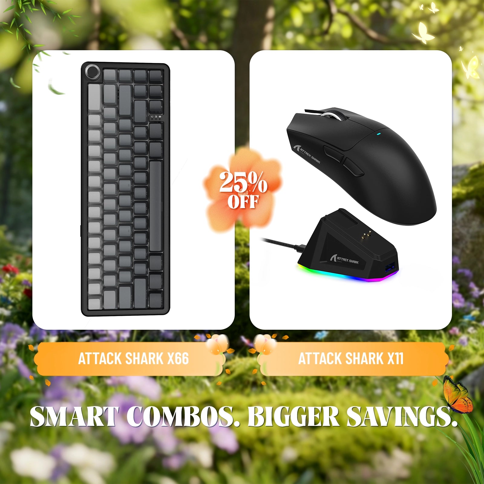 Teclado mecánico inalámbrico ATTACK SHARK X66 + ratón inalámbrico para juegos X11