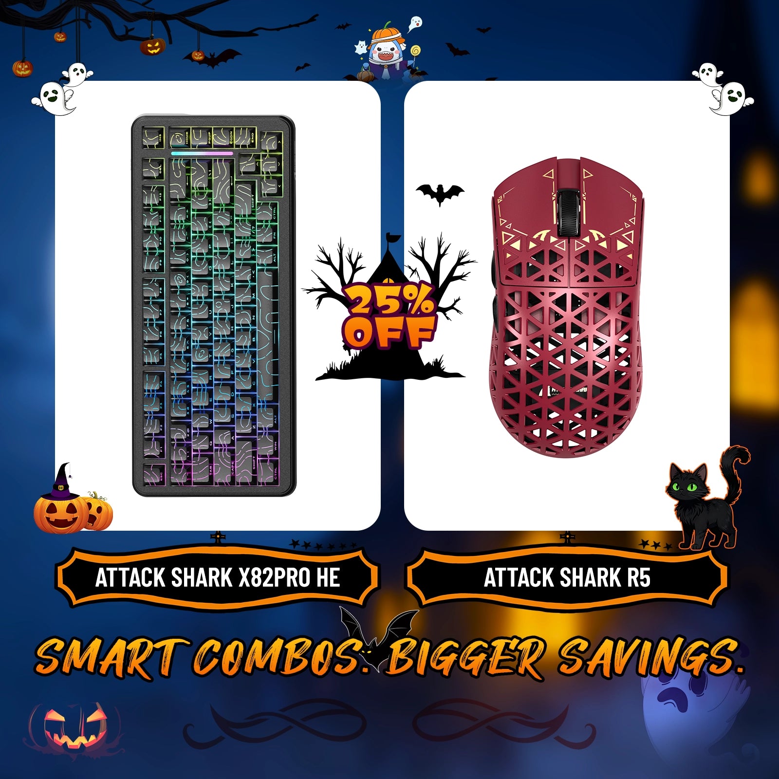 Paquete de teclado de disparo rápido ATTACK SHARK X82PRO HE + ratón inalámbrico para juegos de fibra de carbono R5
