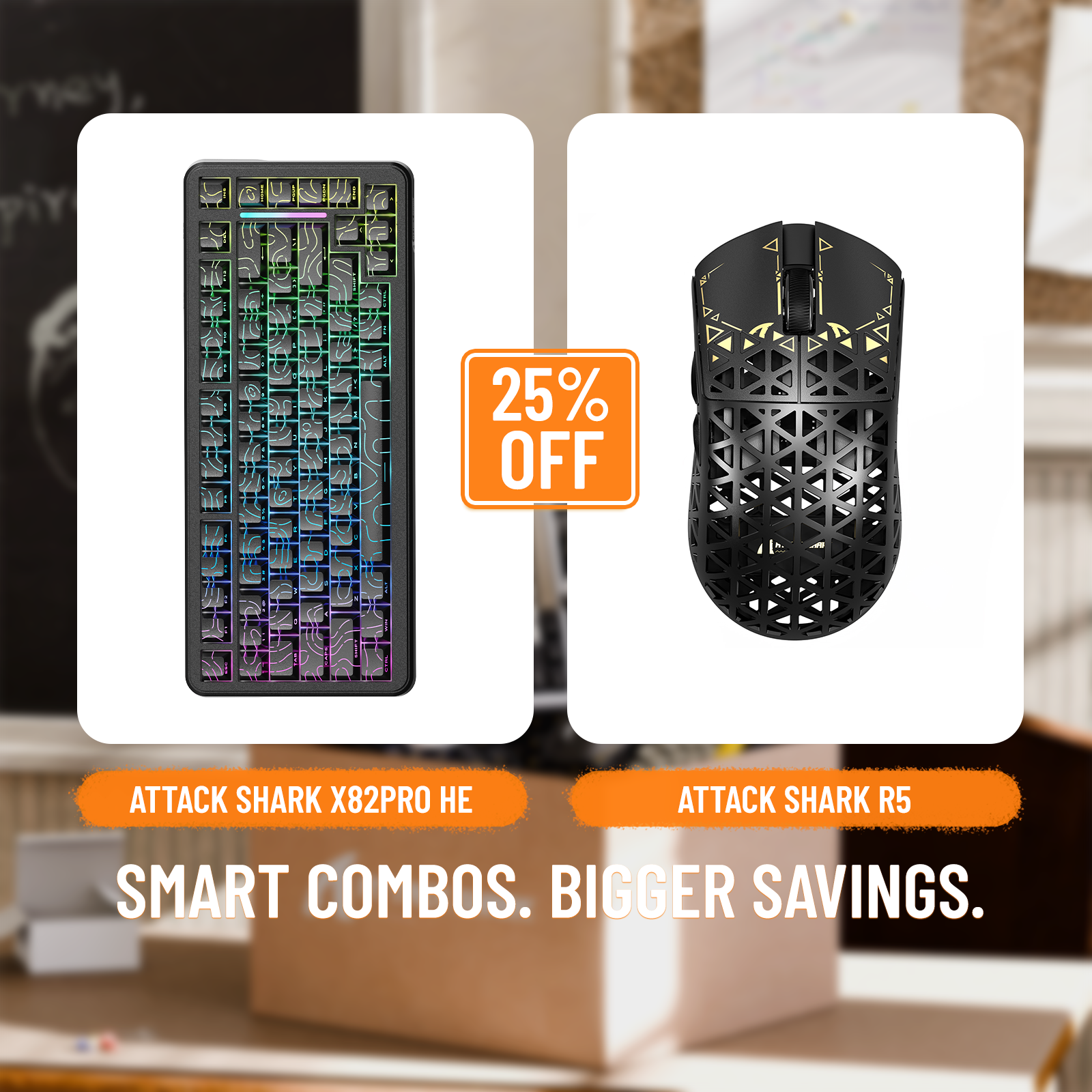 Paquete de teclado de disparo rápido ATTACK SHARK X82PRO HE + ratón inalámbrico para juegos de fibra de carbono R5