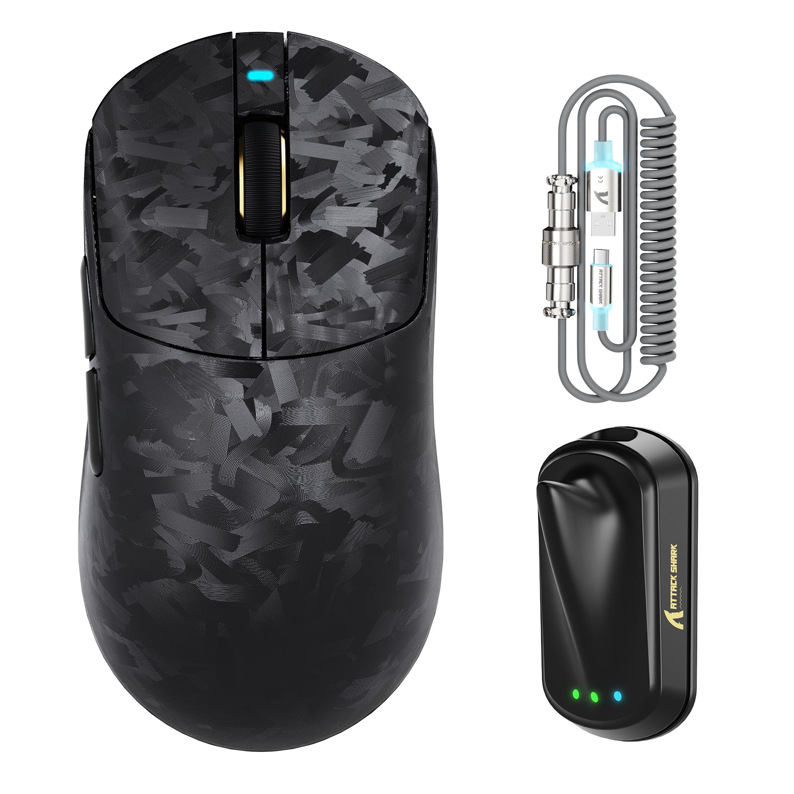 Ratón para juegos inalámbrico ATTACK SHARK RS3 ULTRA Carbon Fiber PAW3955MAX con cable LED Ultra C06