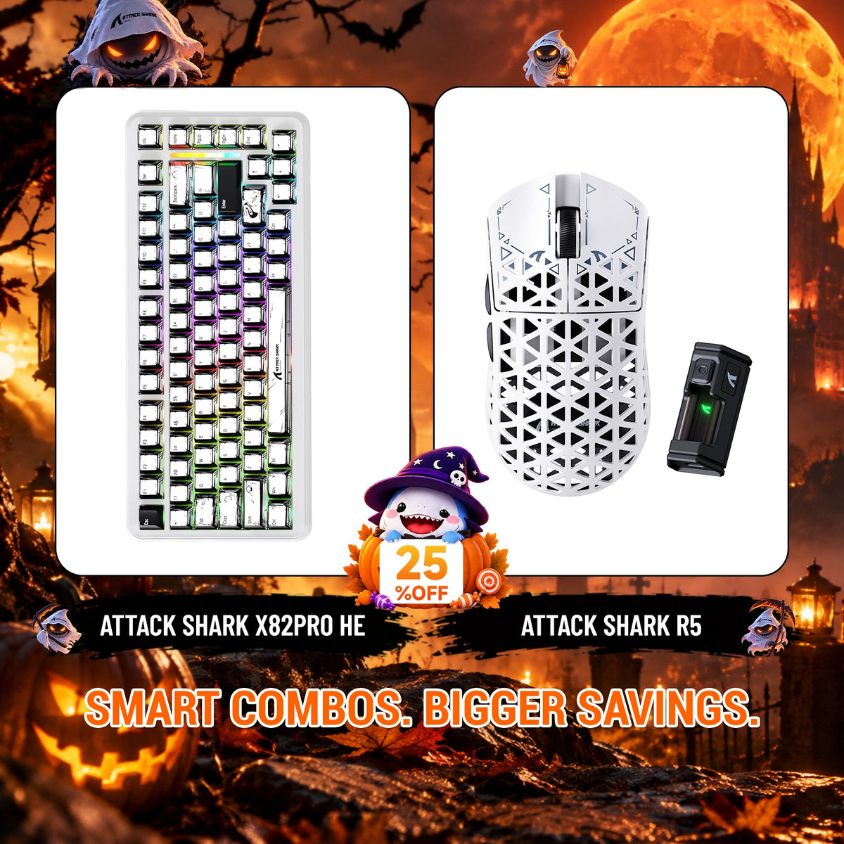ATTACK SHARK X82 PRO HE Teclado con activación rápida + R5 Carbon Fiber Pack de ratón inalámbrico para gaming