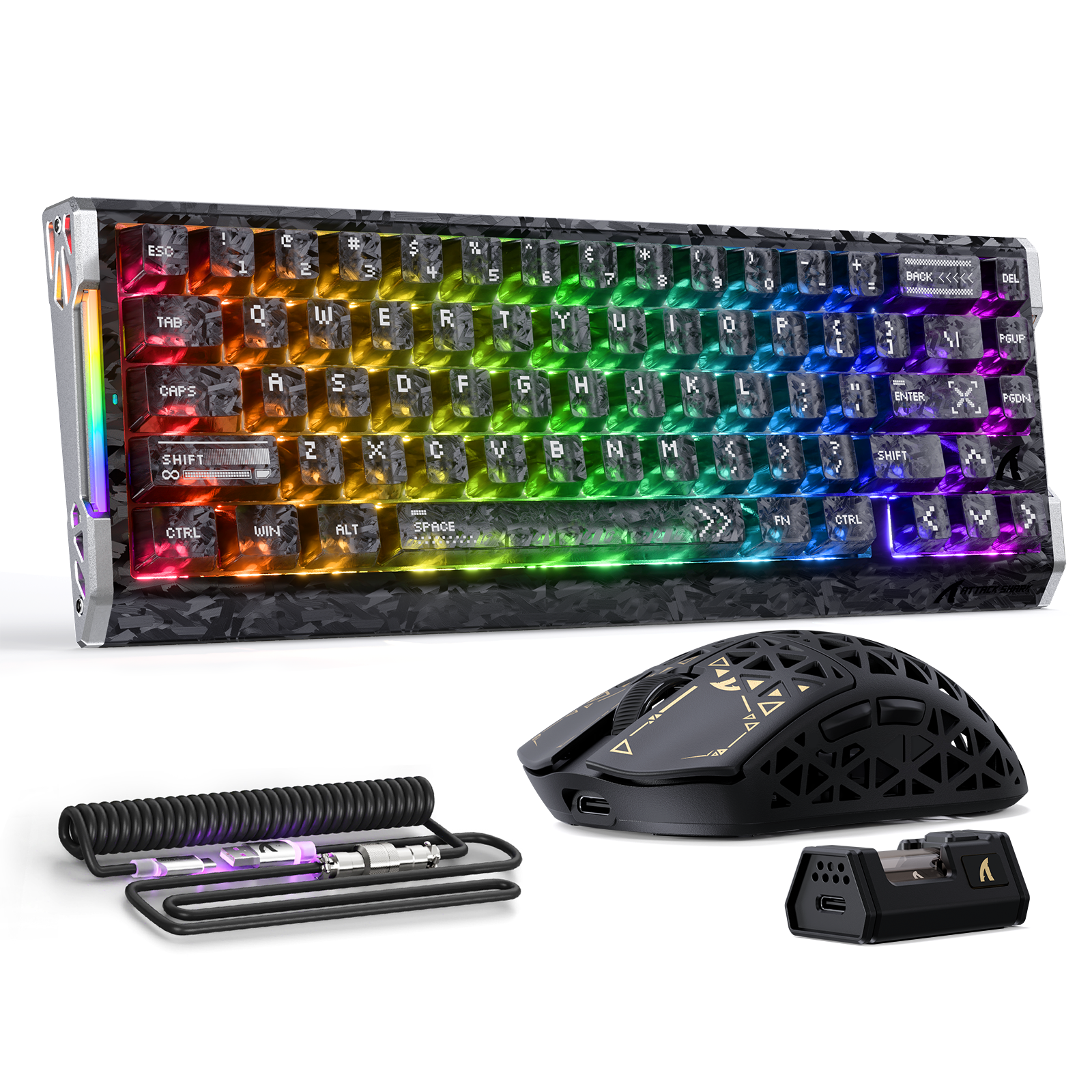 Paquete gaming ATTACK SHARK R68 HE & R5 ULTRA de fibra de carbono con cable en espiral C01 ULTRA