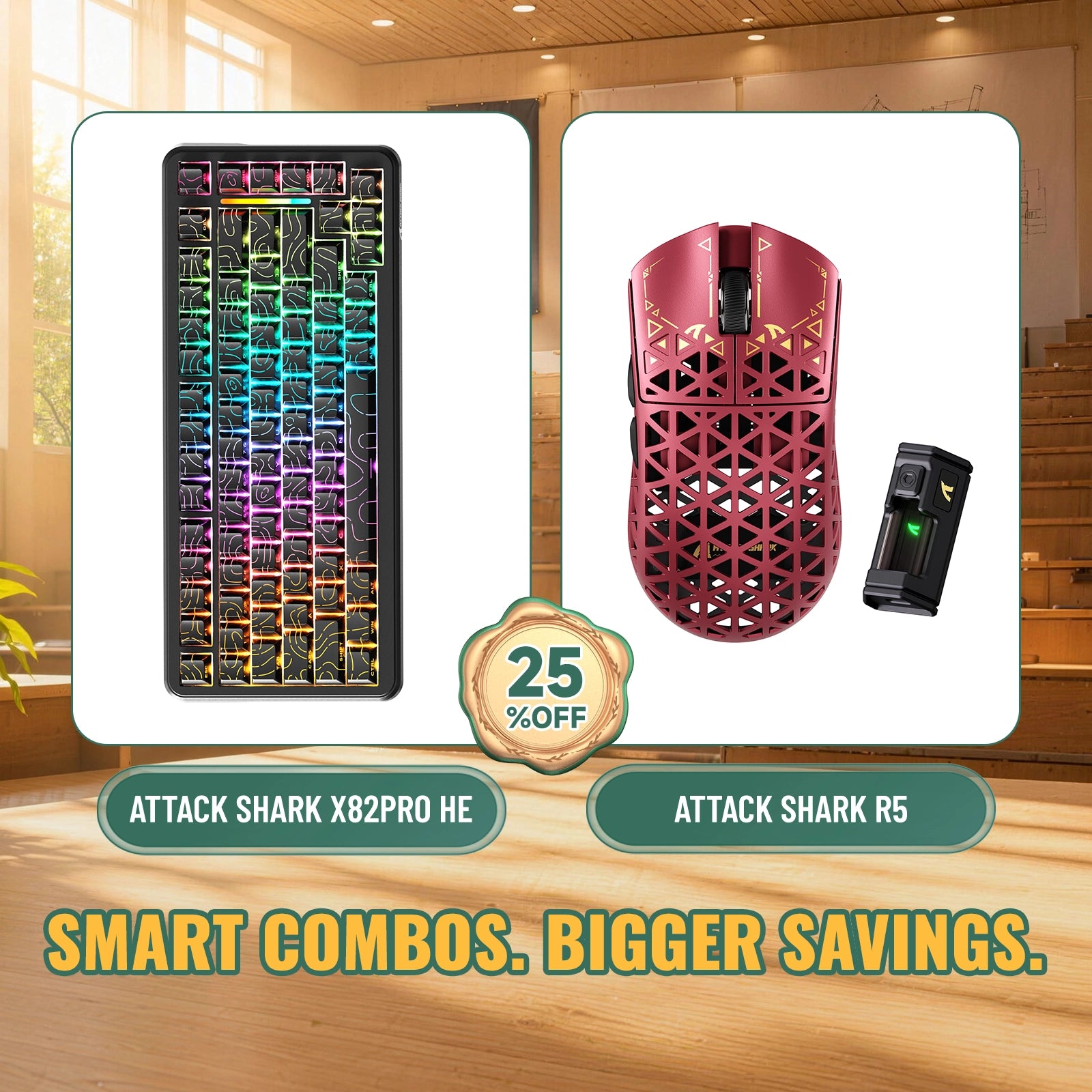 ATTACK SHARK X82 PRO HE Teclado con activación rápida + R5 Carbon Fiber Pack de ratón inalámbrico para gaming