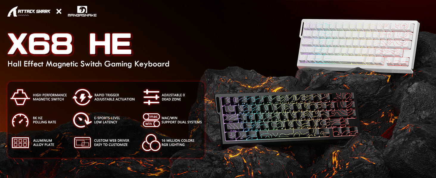 Teclado con interruptor magnético de gatillo rápido ATTACK SHARK X68 HE con cable en espiral C01PRO