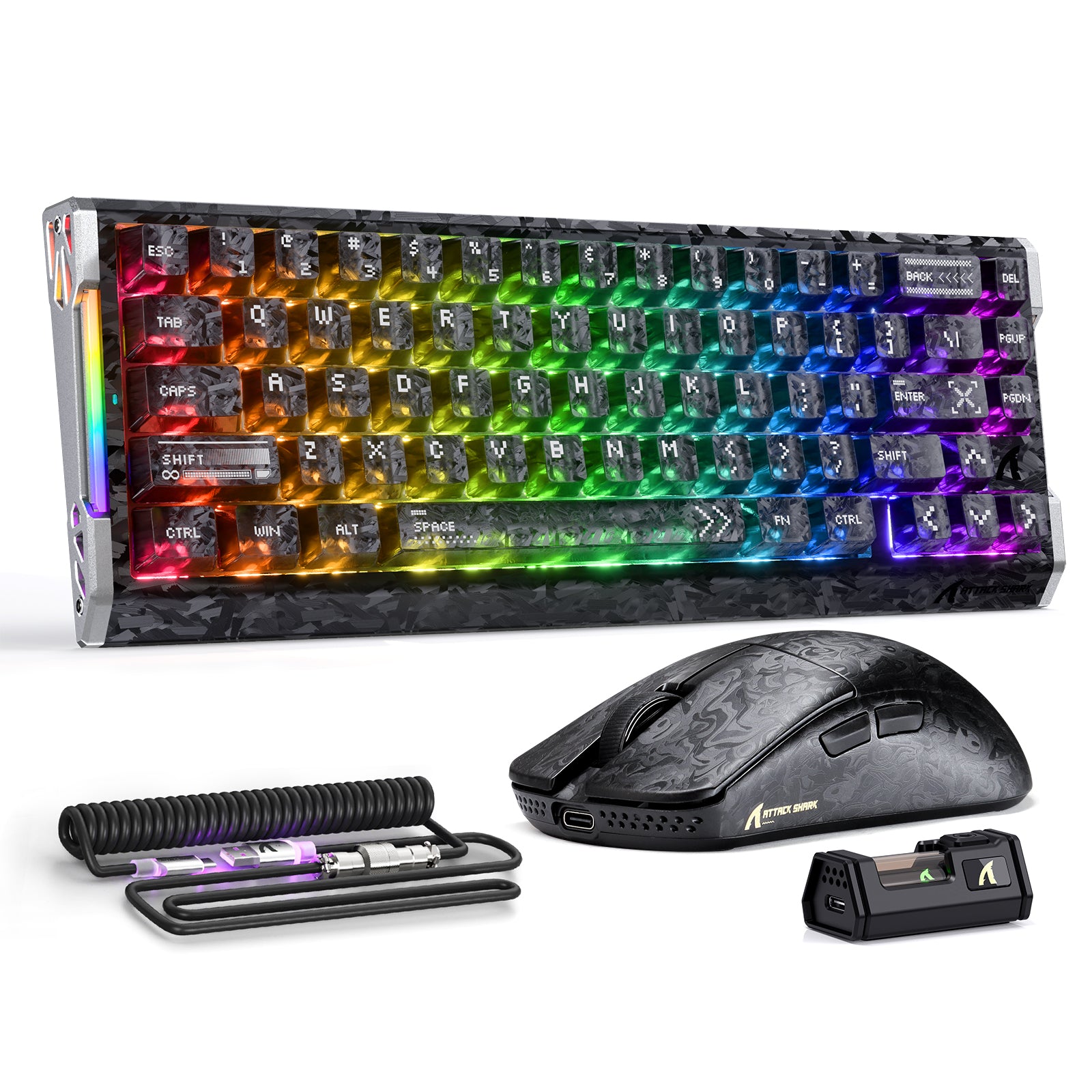 Paquete de juego ATTACK SHARK R68 HE y R11 ULTRA de fibra de carbono con cable en espiral C01 ULTRA