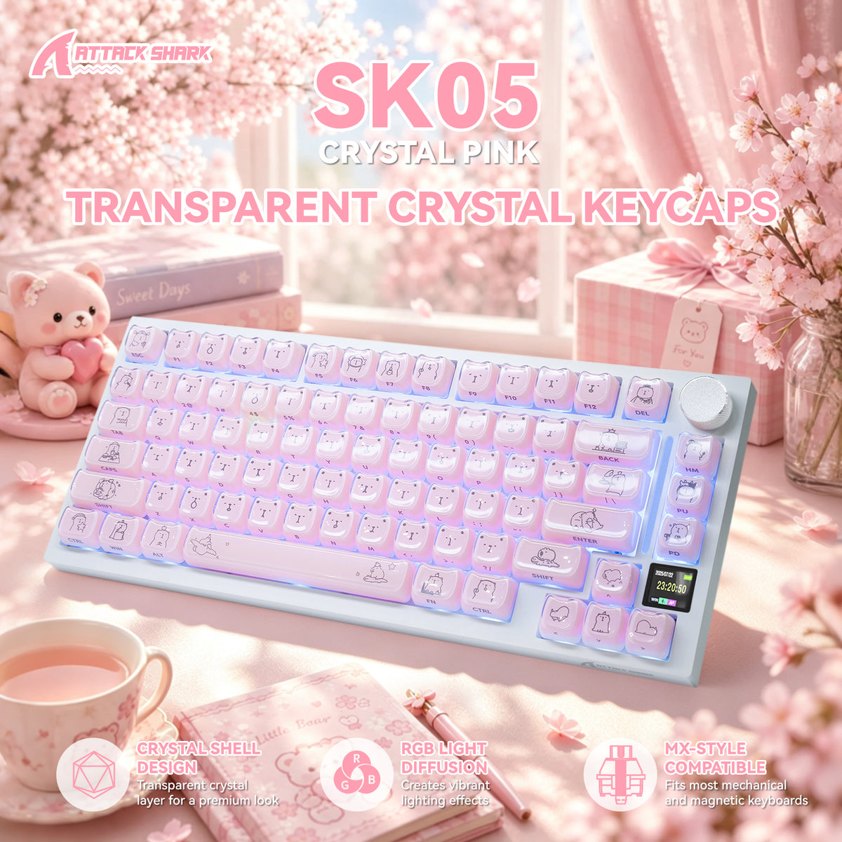ATTACK SHARK SK05, 118/119 teclas, teclas PBT, MOA, ANSI