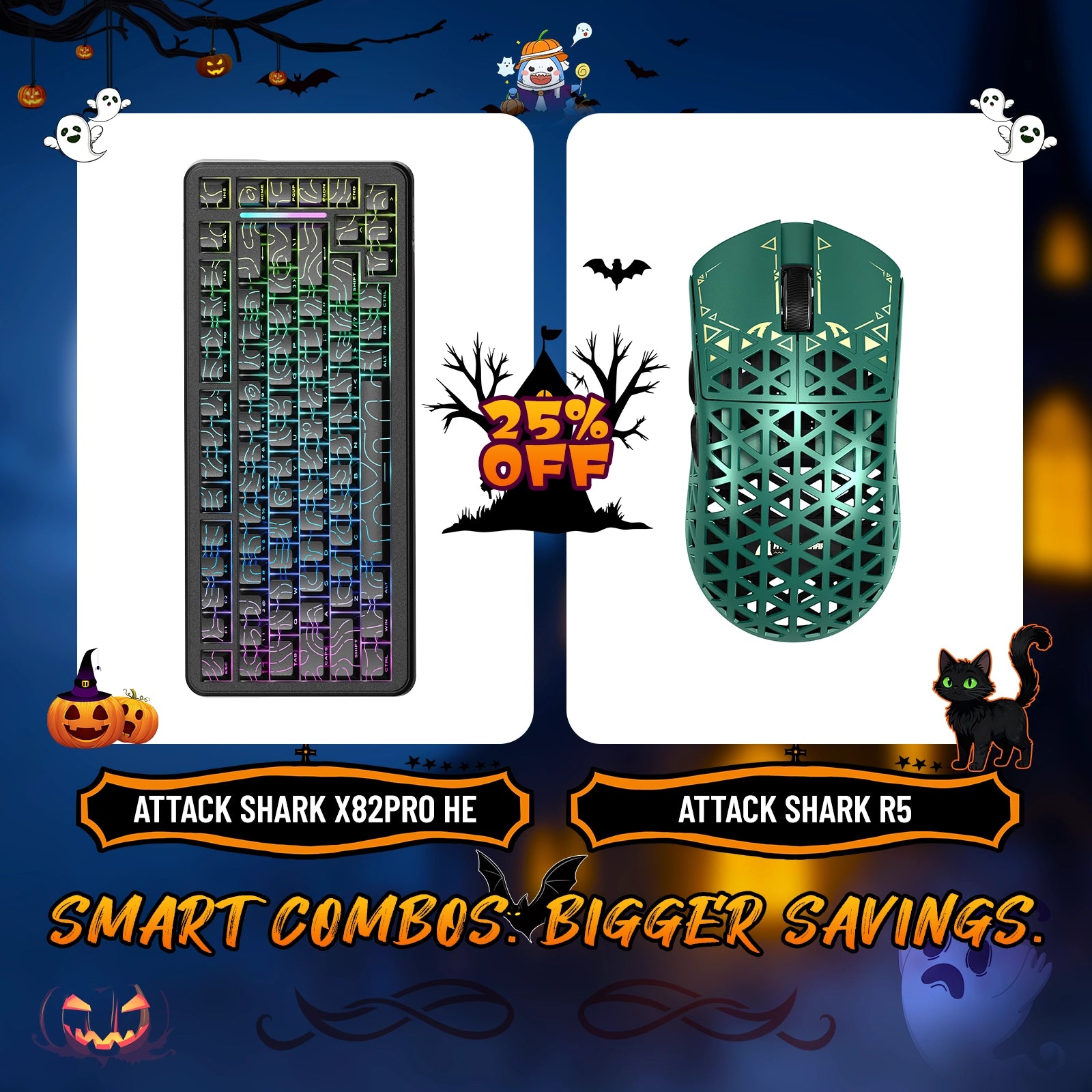 Paquete de teclado de disparo rápido ATTACK SHARK X82PRO HE + ratón inalámbrico para juegos de fibra de carbono R5