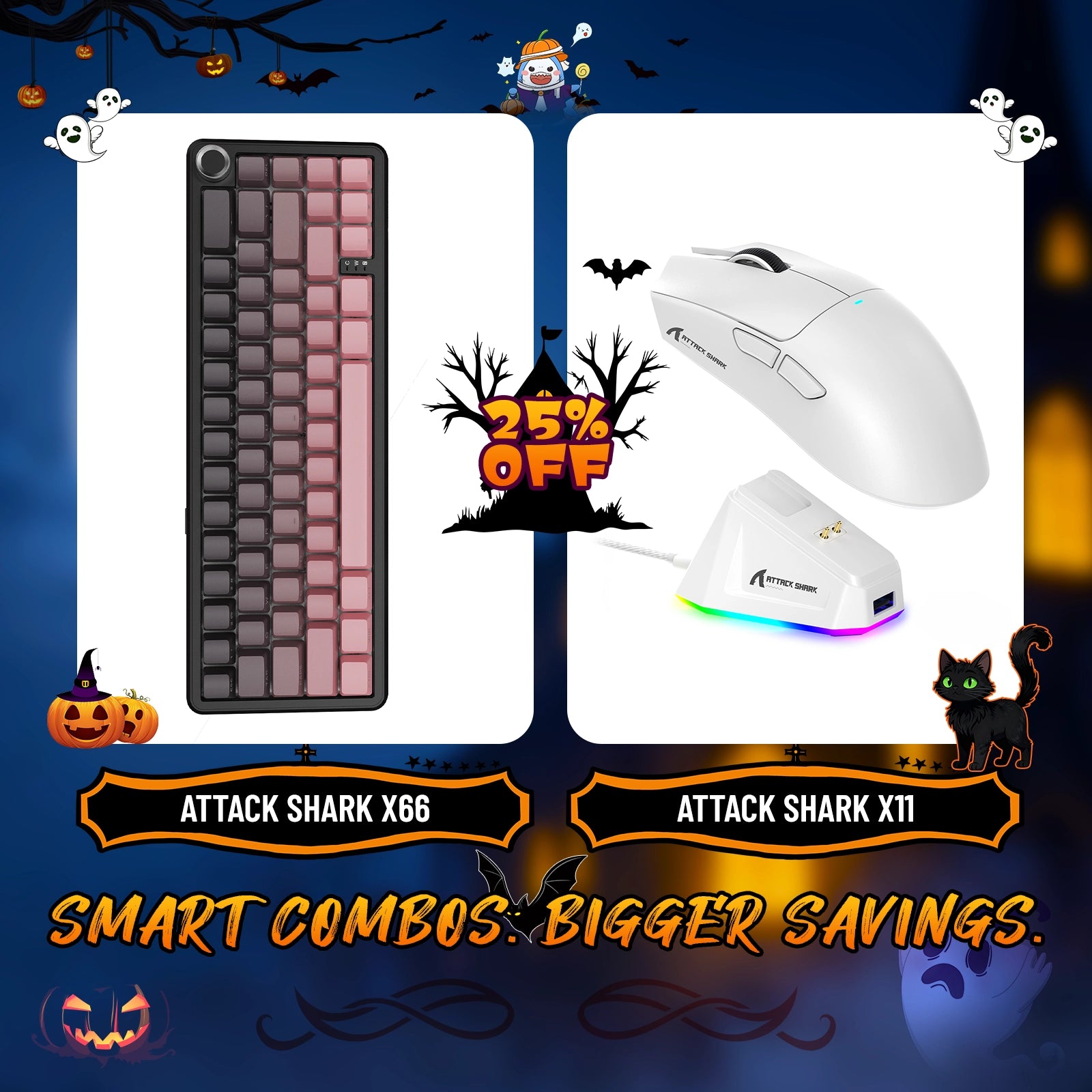Teclado mecánico inalámbrico ATTACK SHARK X66 + ratón inalámbrico para juegos X11