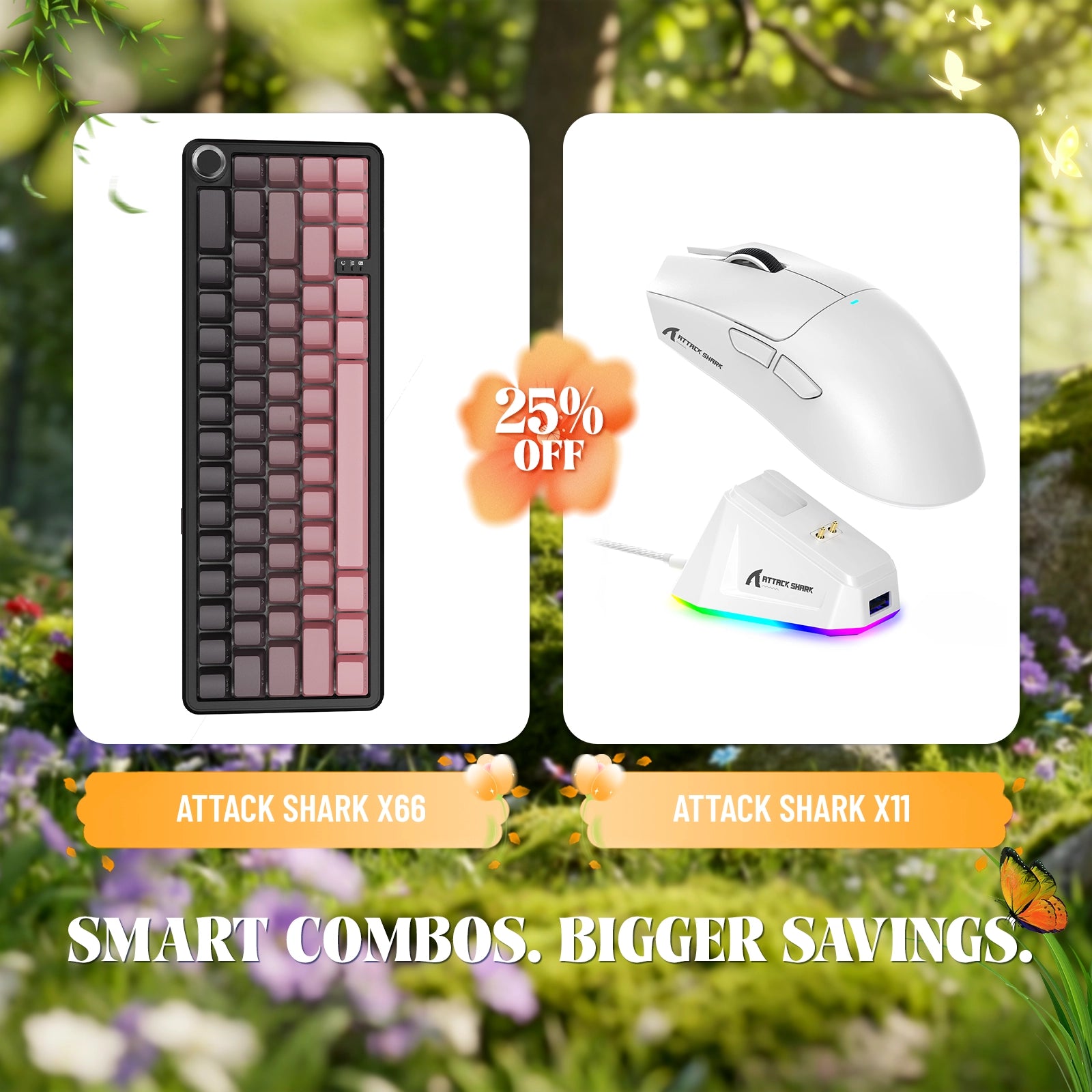 Teclado mecánico inalámbrico ATTACK SHARK X66 + ratón inalámbrico para juegos X11