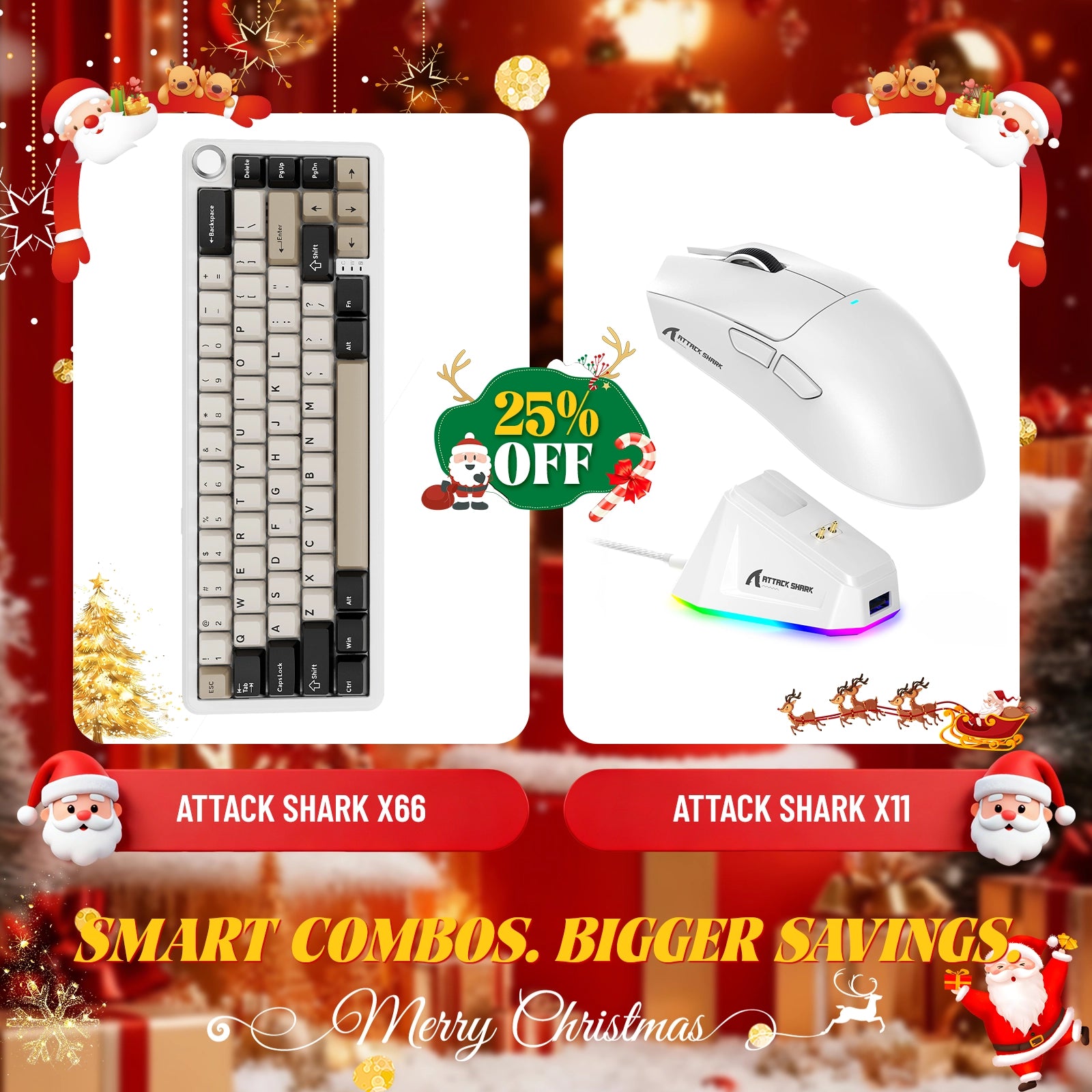 Teclado mecánico inalámbrico ATTACK SHARK X66 + ratón inalámbrico para juegos X11