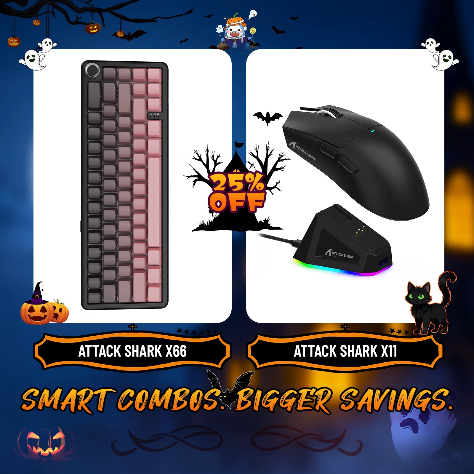 Teclado mecánico inalámbrico ATTACK SHARK X66 + ratón inalámbrico para juegos X11