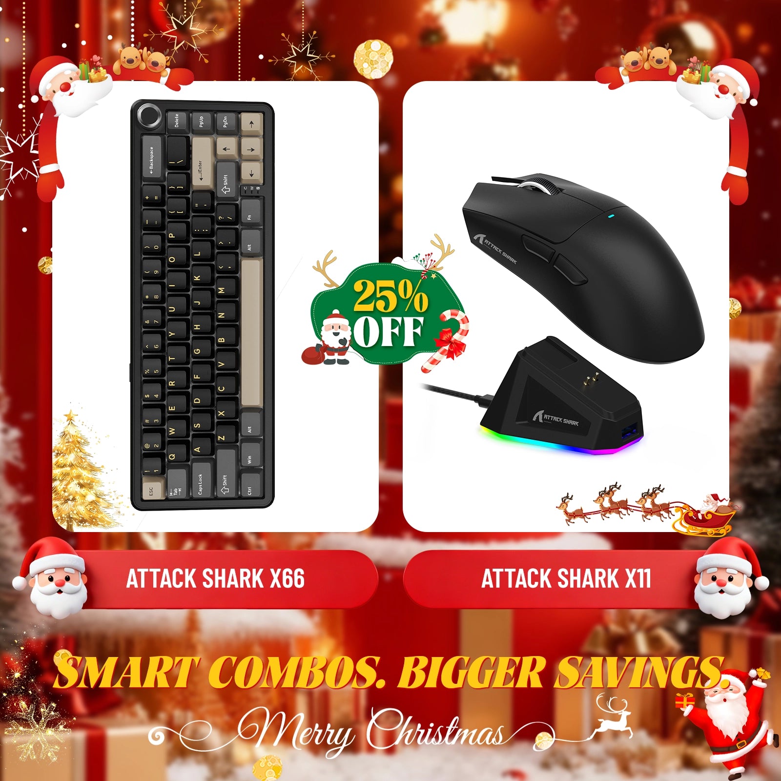 Teclado mecánico inalámbrico ATTACK SHARK X66 + ratón inalámbrico para juegos X11
