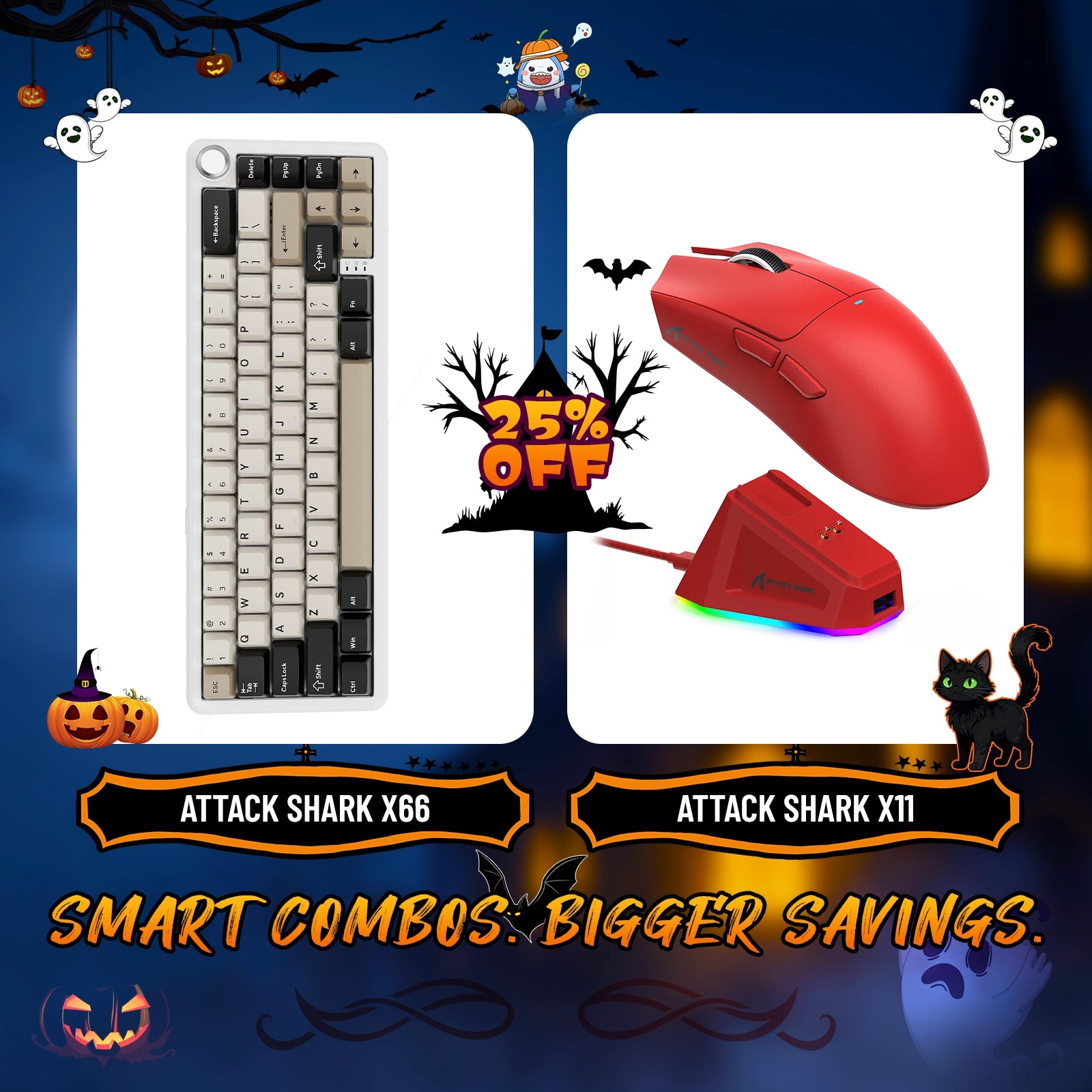 Teclado mecánico inalámbrico ATTACK SHARK X66 + ratón inalámbrico para juegos X11