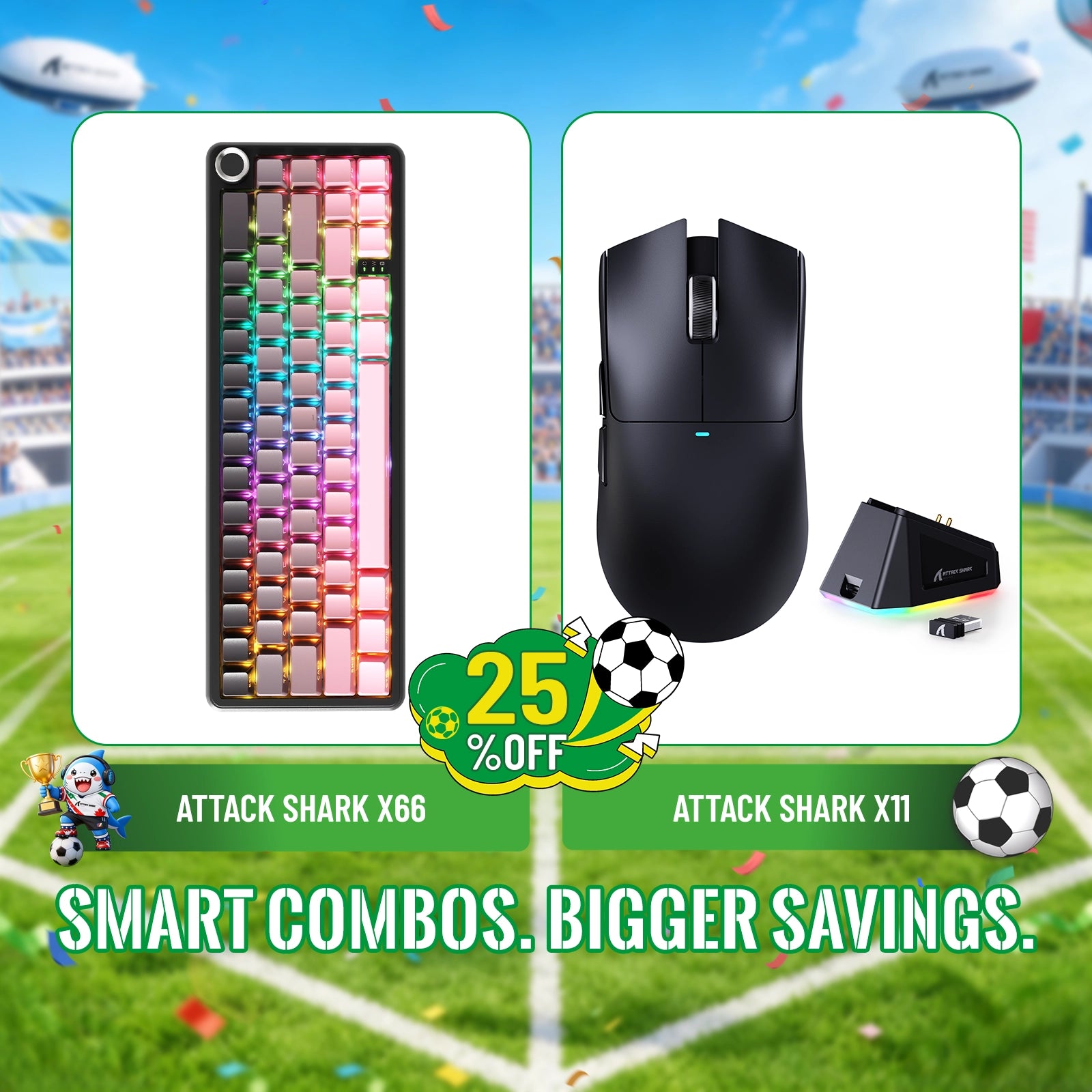 Paquete ATTACK SHARK X66 teclado mecánico inalámbrico + ratón para juegos inalámbrico X11