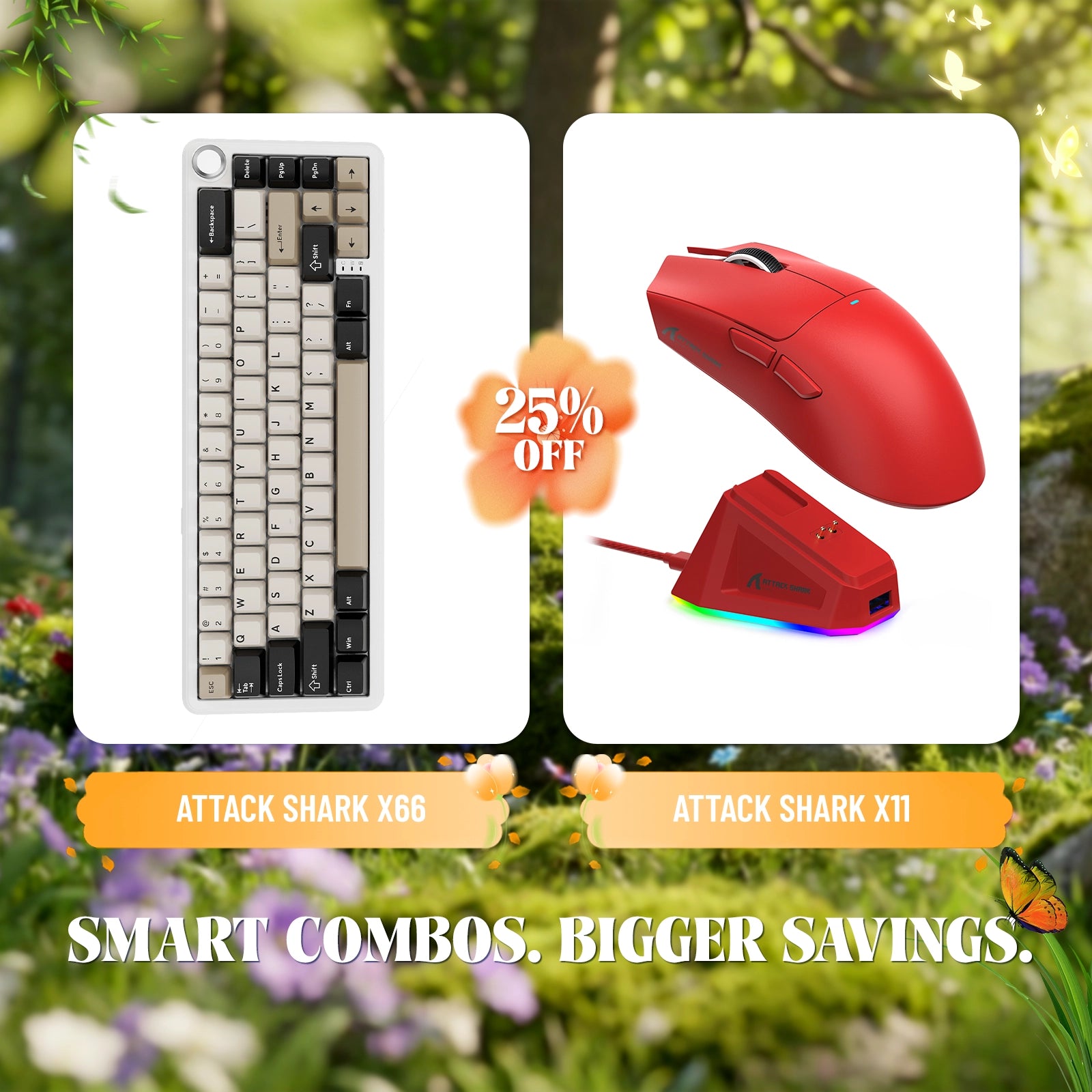 Teclado mecánico inalámbrico ATTACK SHARK X66 + ratón inalámbrico para juegos X11