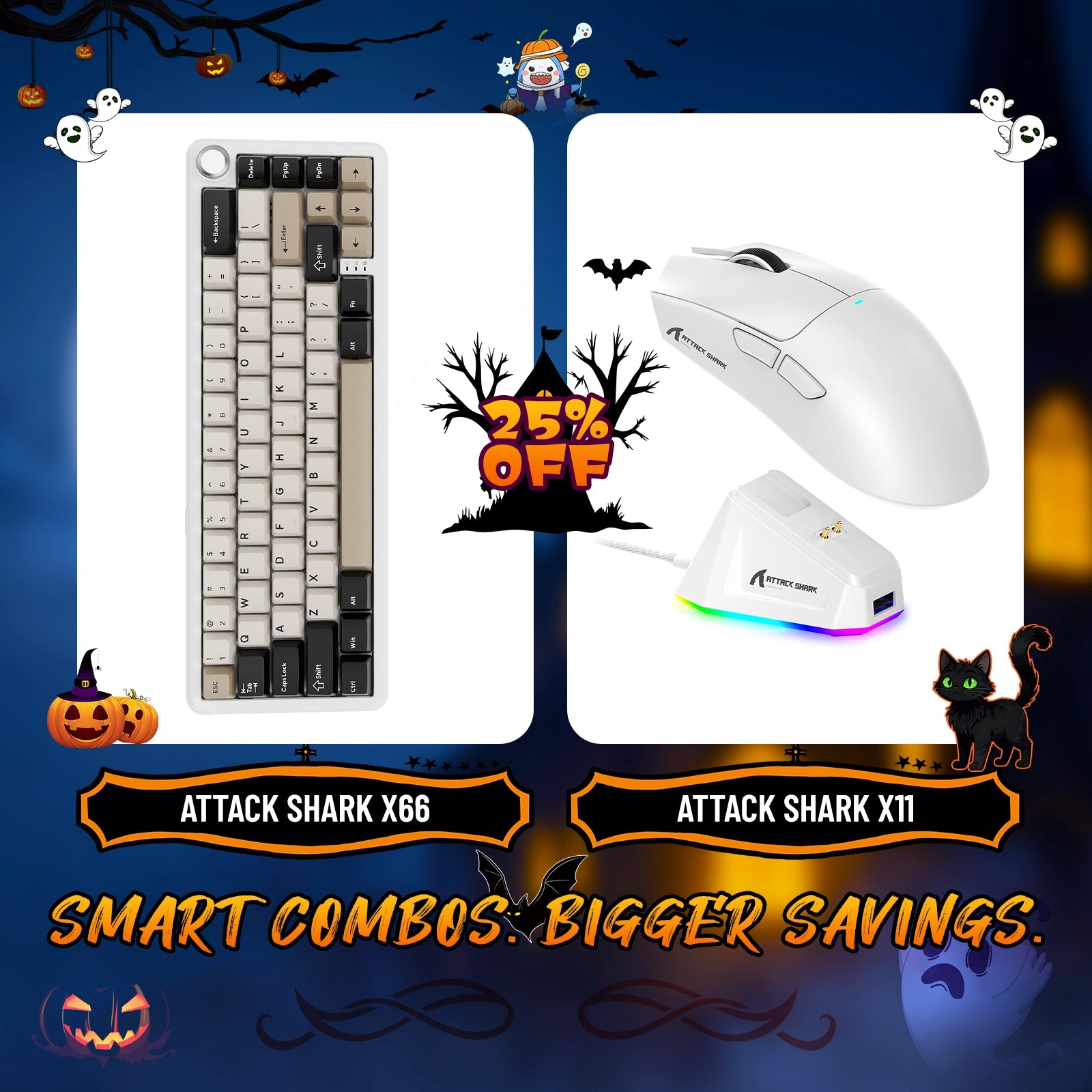 Teclado mecánico inalámbrico ATTACK SHARK X66 + ratón inalámbrico para juegos X11