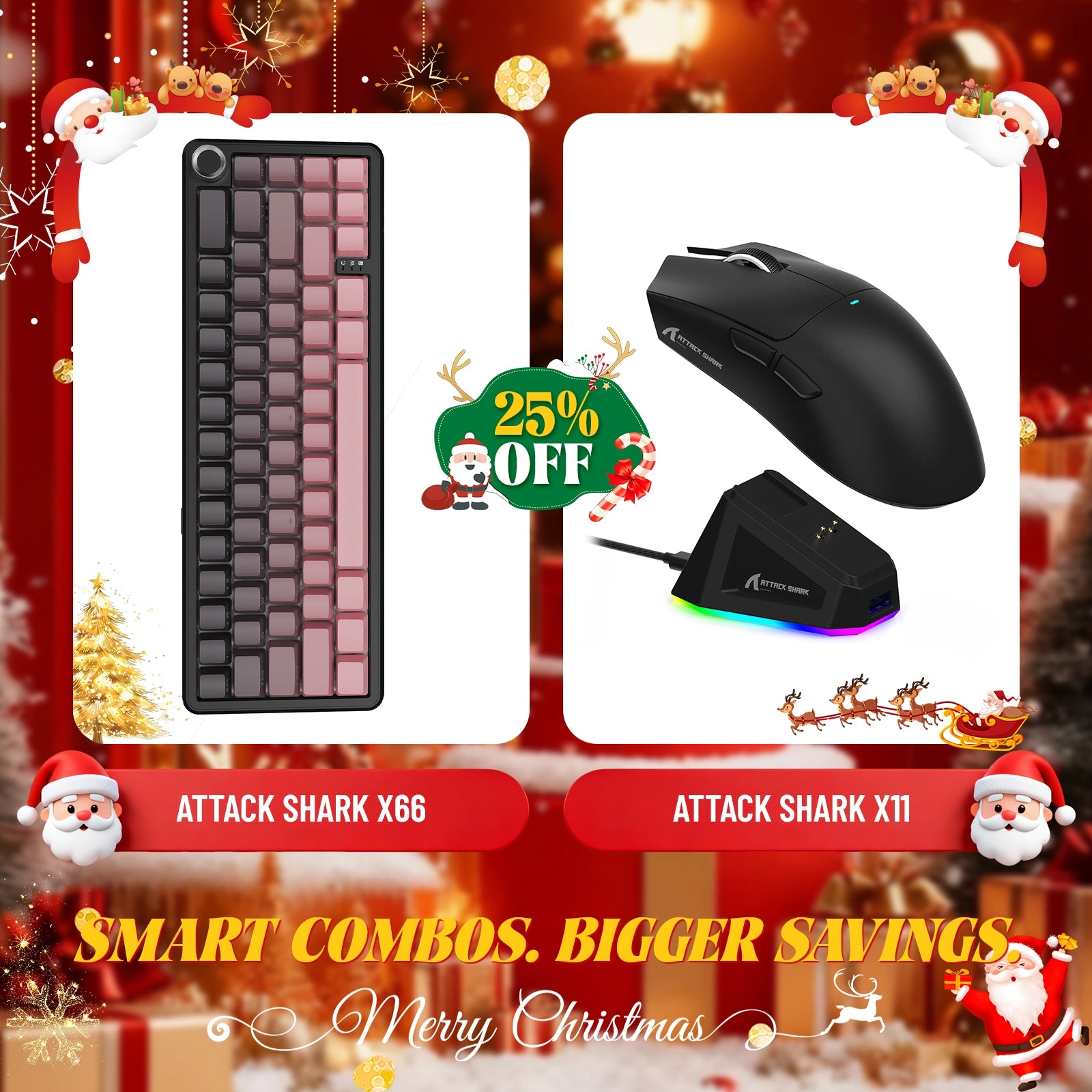 Teclado mecánico inalámbrico ATTACK SHARK X66 + ratón inalámbrico para juegos X11