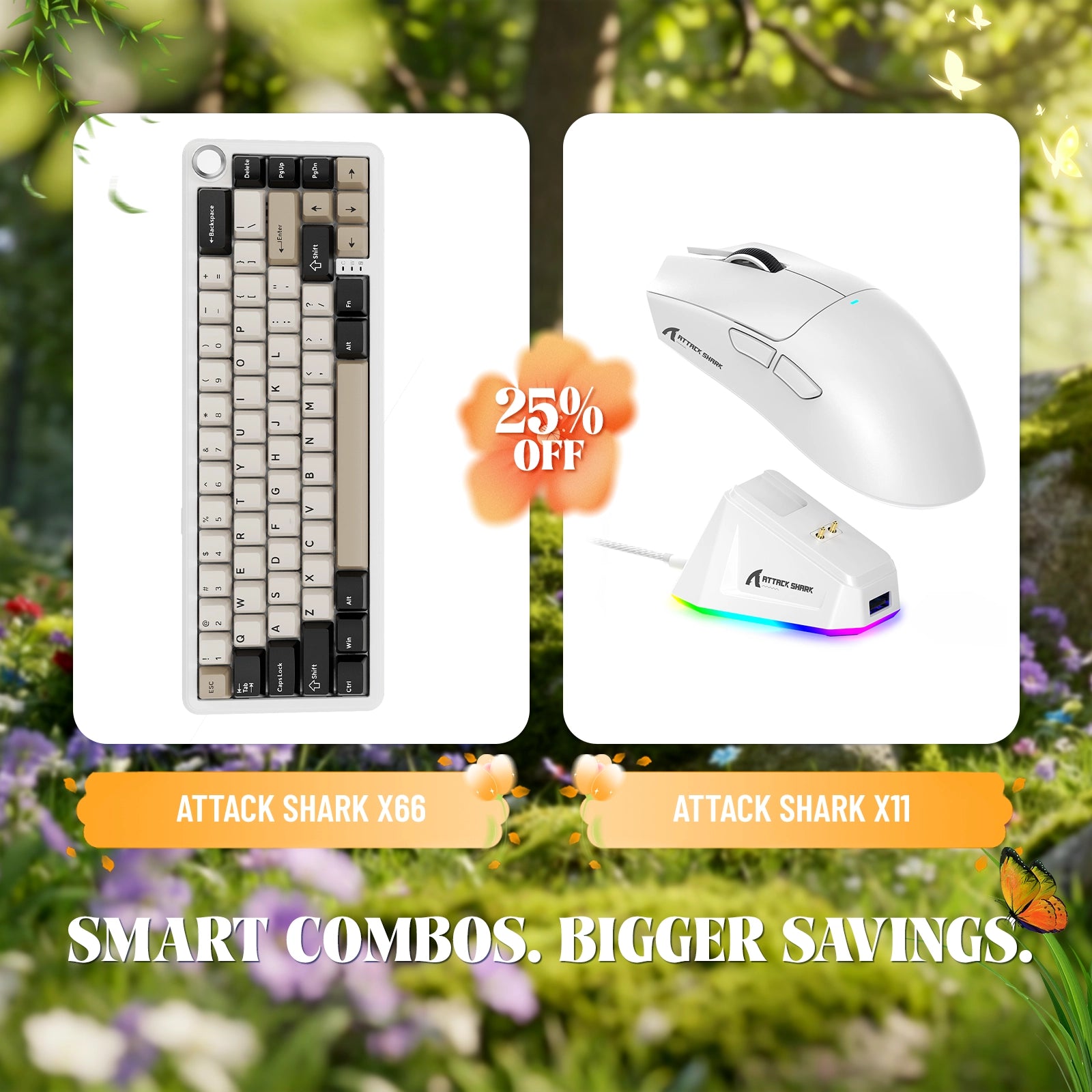 Teclado mecánico inalámbrico ATTACK SHARK X66 + ratón inalámbrico para juegos X11