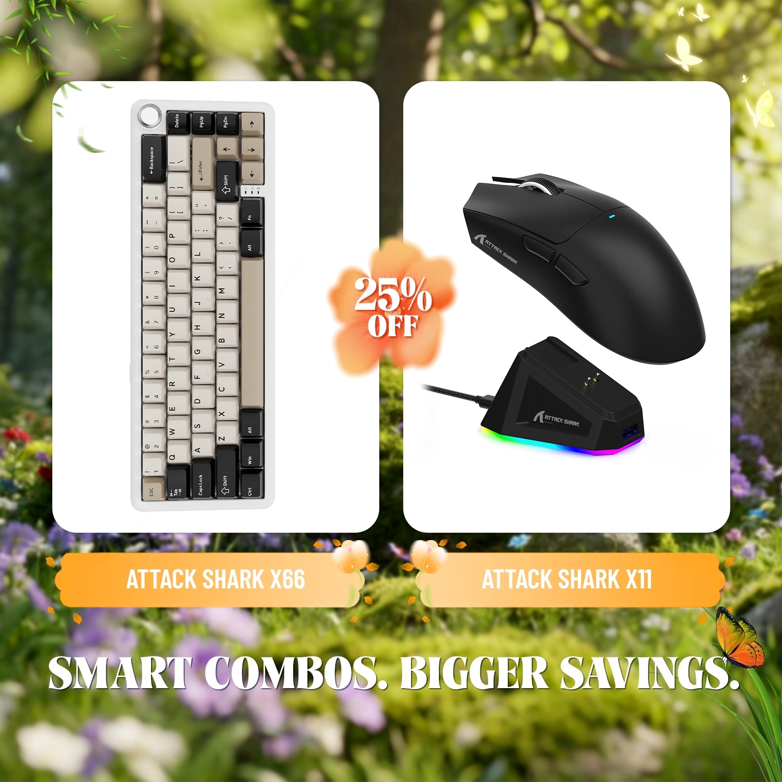 Teclado mecánico inalámbrico ATTACK SHARK X66 + ratón inalámbrico para juegos X11