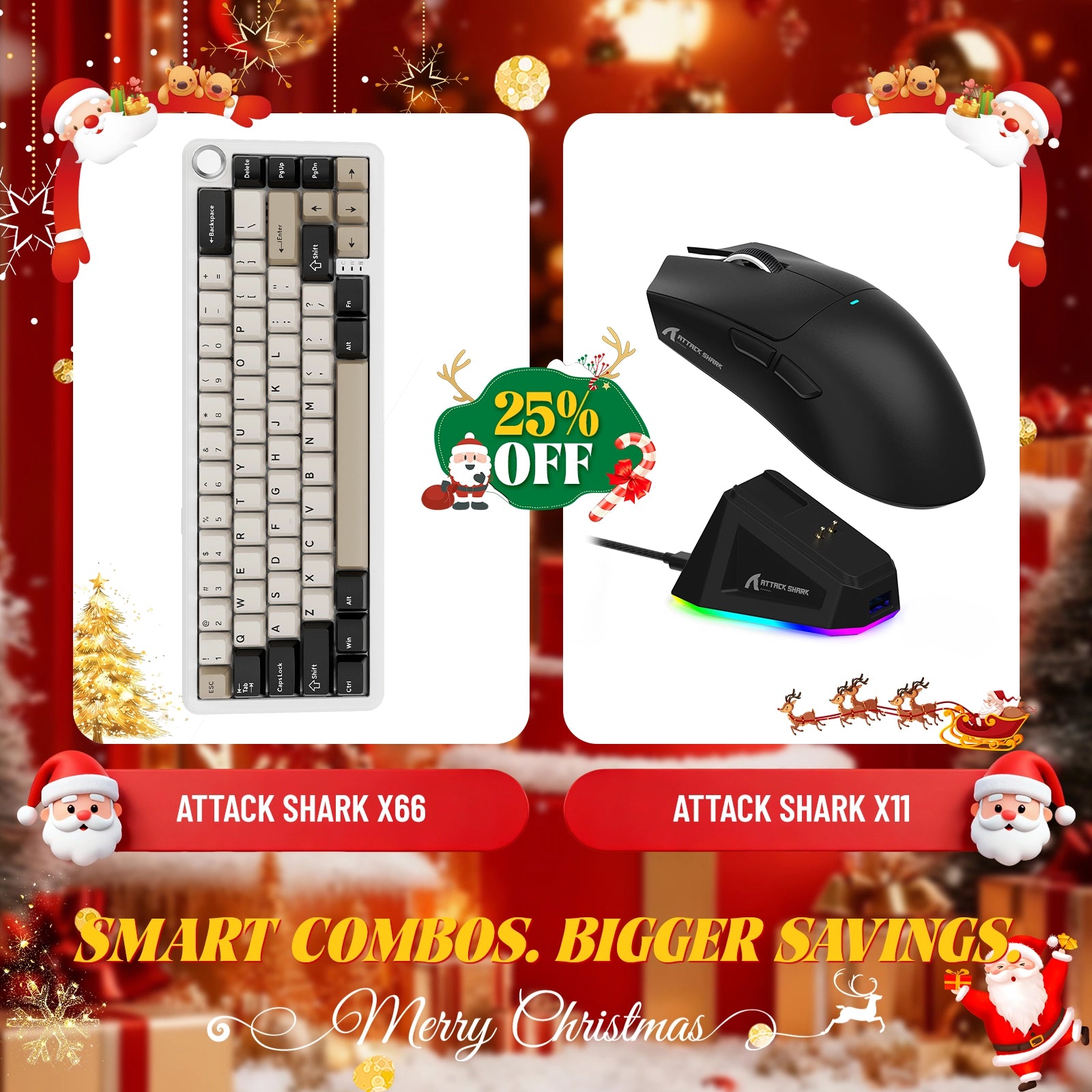 Teclado mecánico inalámbrico ATTACK SHARK X66 + ratón inalámbrico para juegos X11