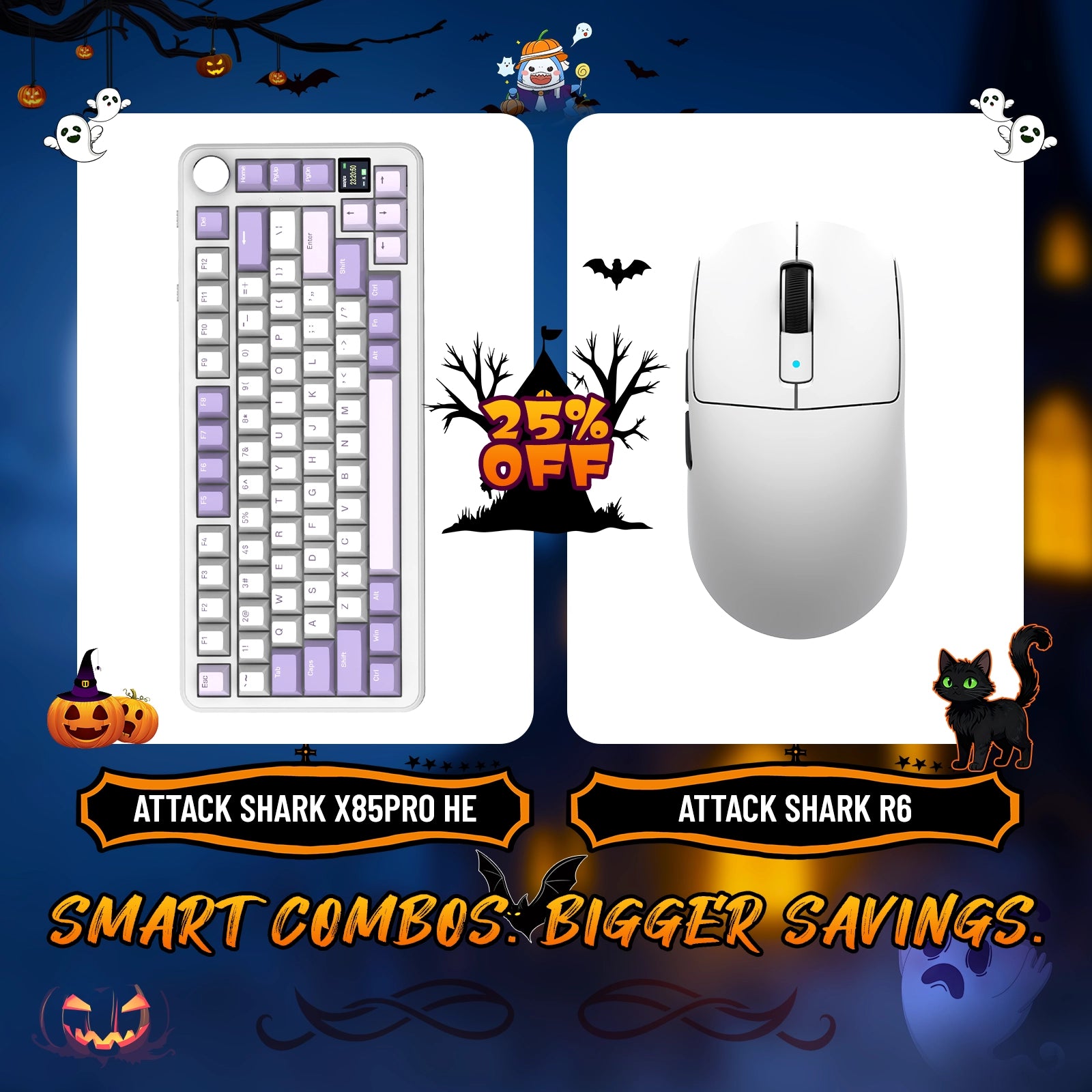 Paquete de teclado mecánico ATTACK SHARK X85PRO con junta de tres modos y ratón inalámbrico para juegos R6