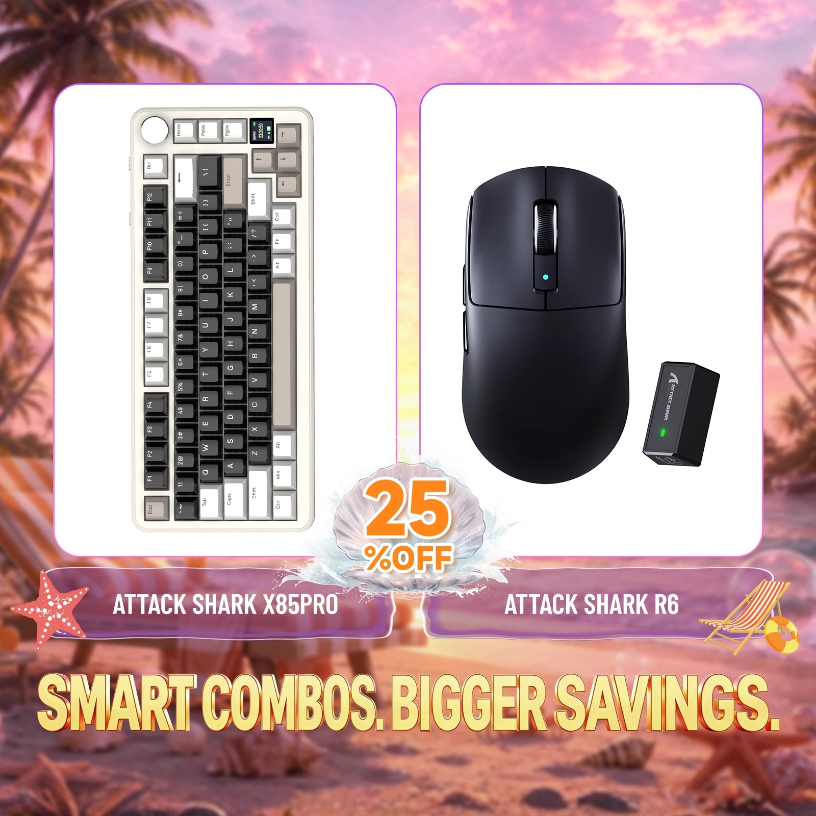 Paquete ATTACK SHARK X85PRO teclado mecánico tri-modo con junta + ratón para juegos inalámbrico R6