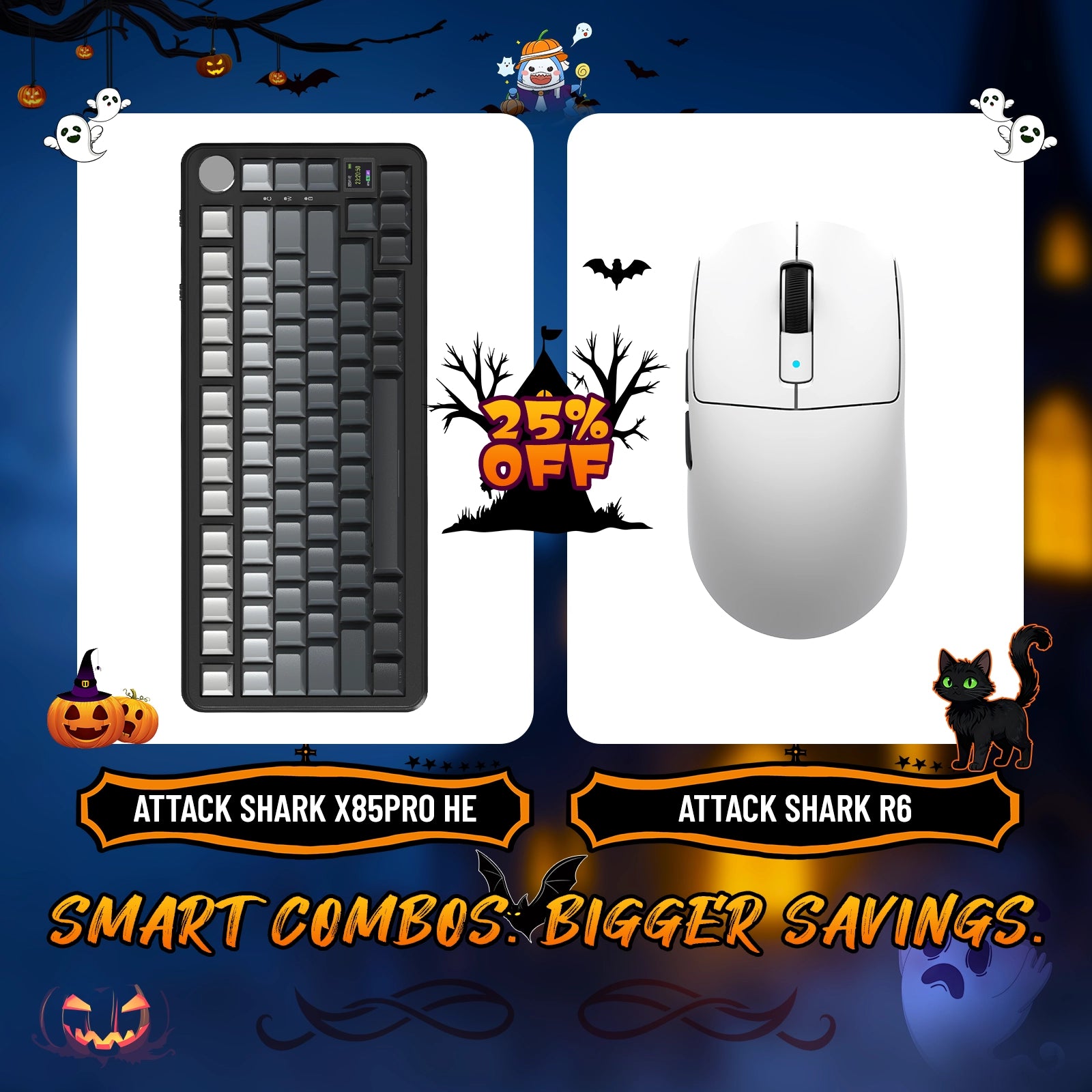 Paquete de teclado mecánico ATTACK SHARK X85PRO con junta de tres modos y ratón inalámbrico para juegos R6