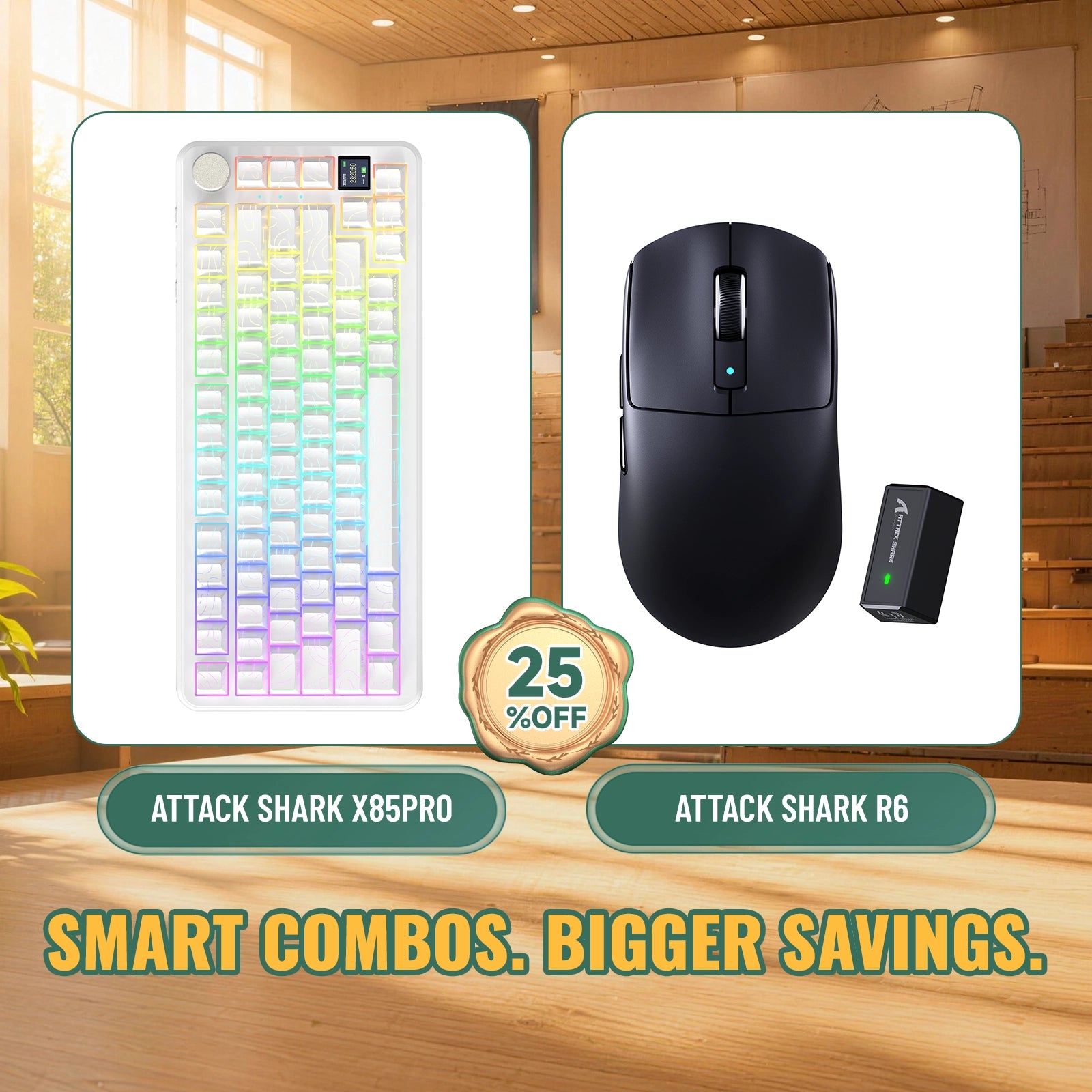 ATTACK SHARK X85 PRO: teclado mecánico con junta de tres modos + paquete de ratón inalámbrico para gaming R6